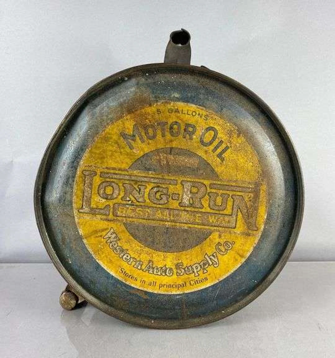 Antique 1920’s Long-Run Motor Oil Rocker 5 Gallon Can