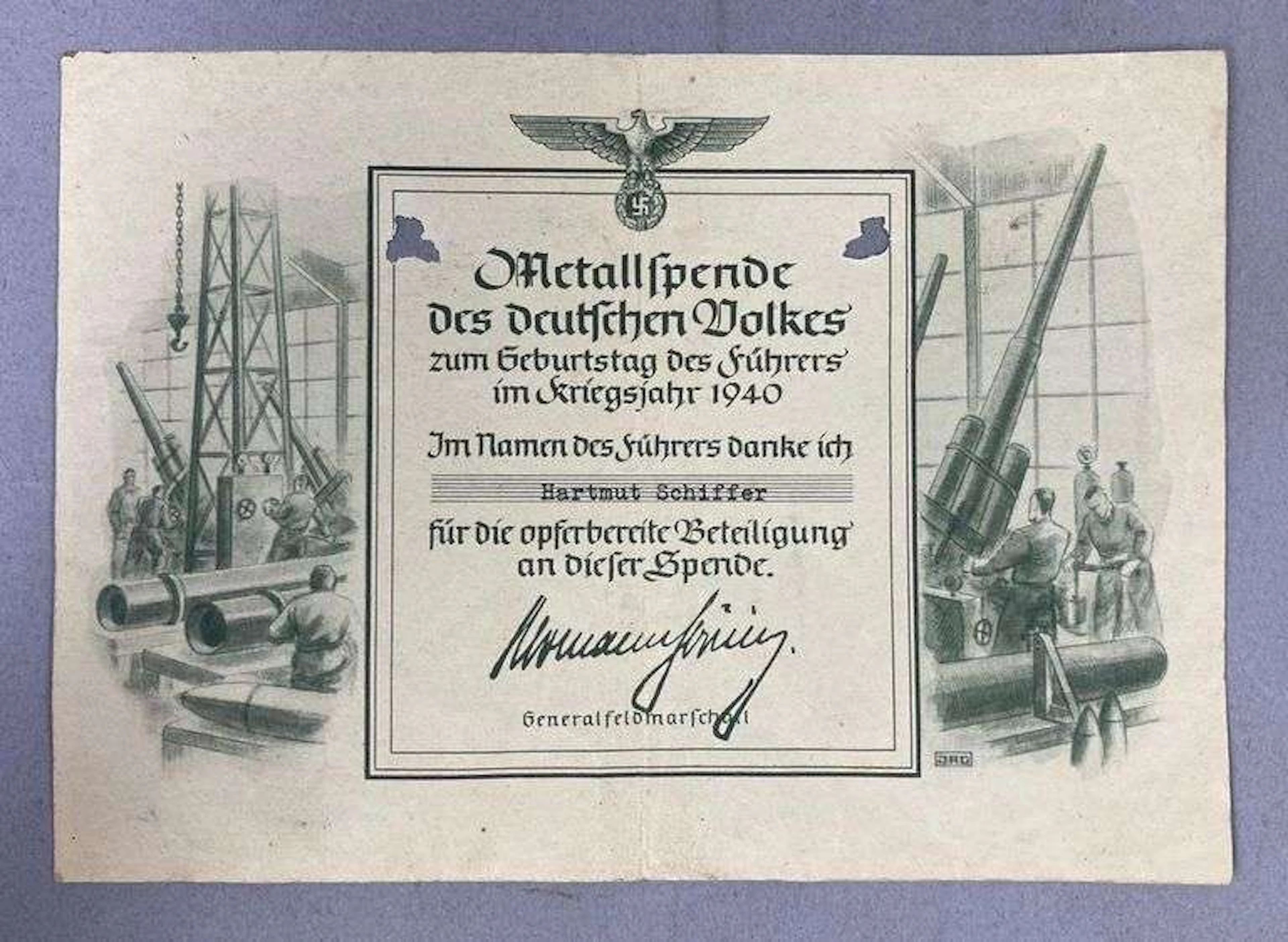 WW2 1940 German War Production Award Trophy