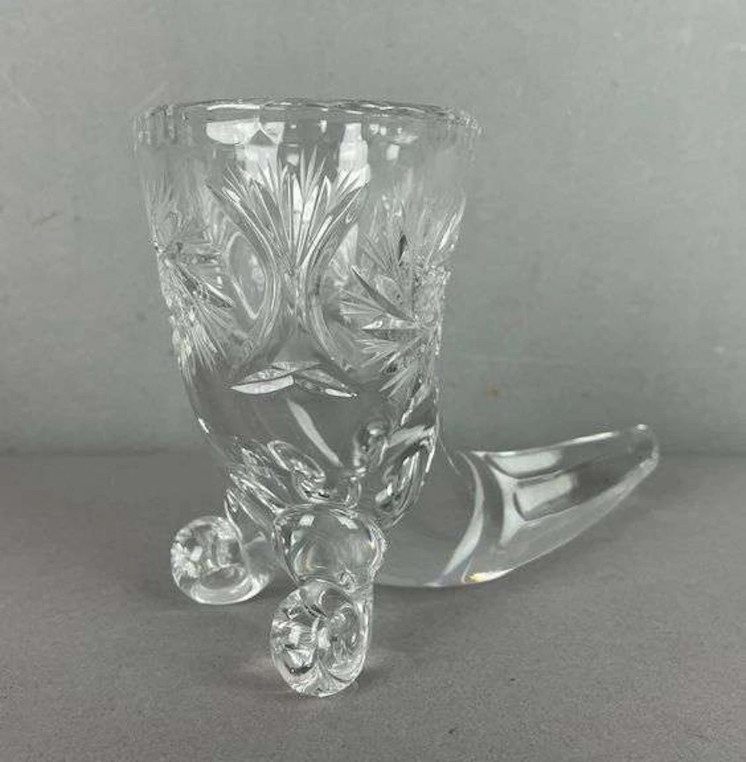 Vintage Cut Crystal Footed Cornucopia Vase