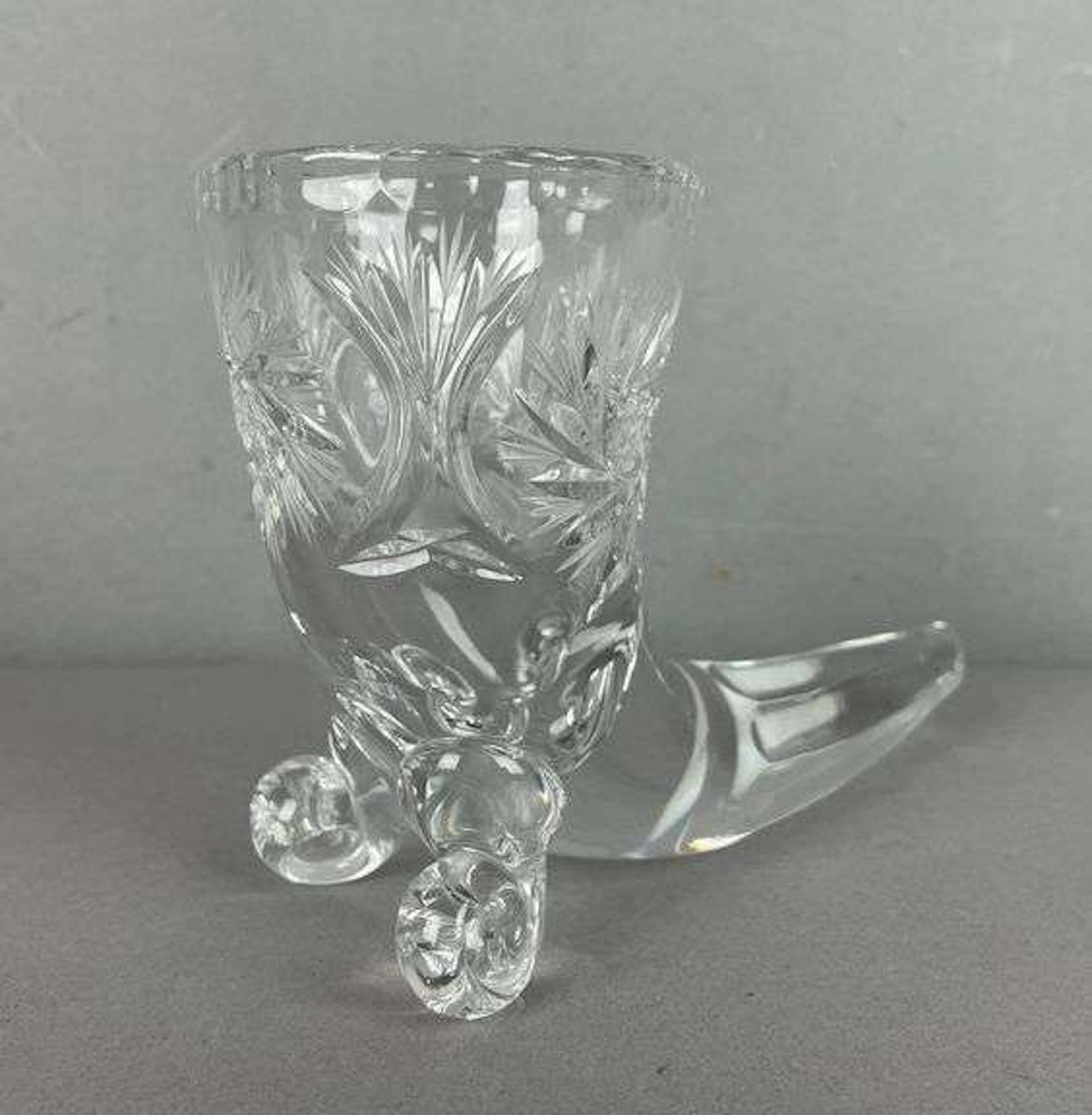 Vintage Cut Crystal Footed Cornucopia Vase