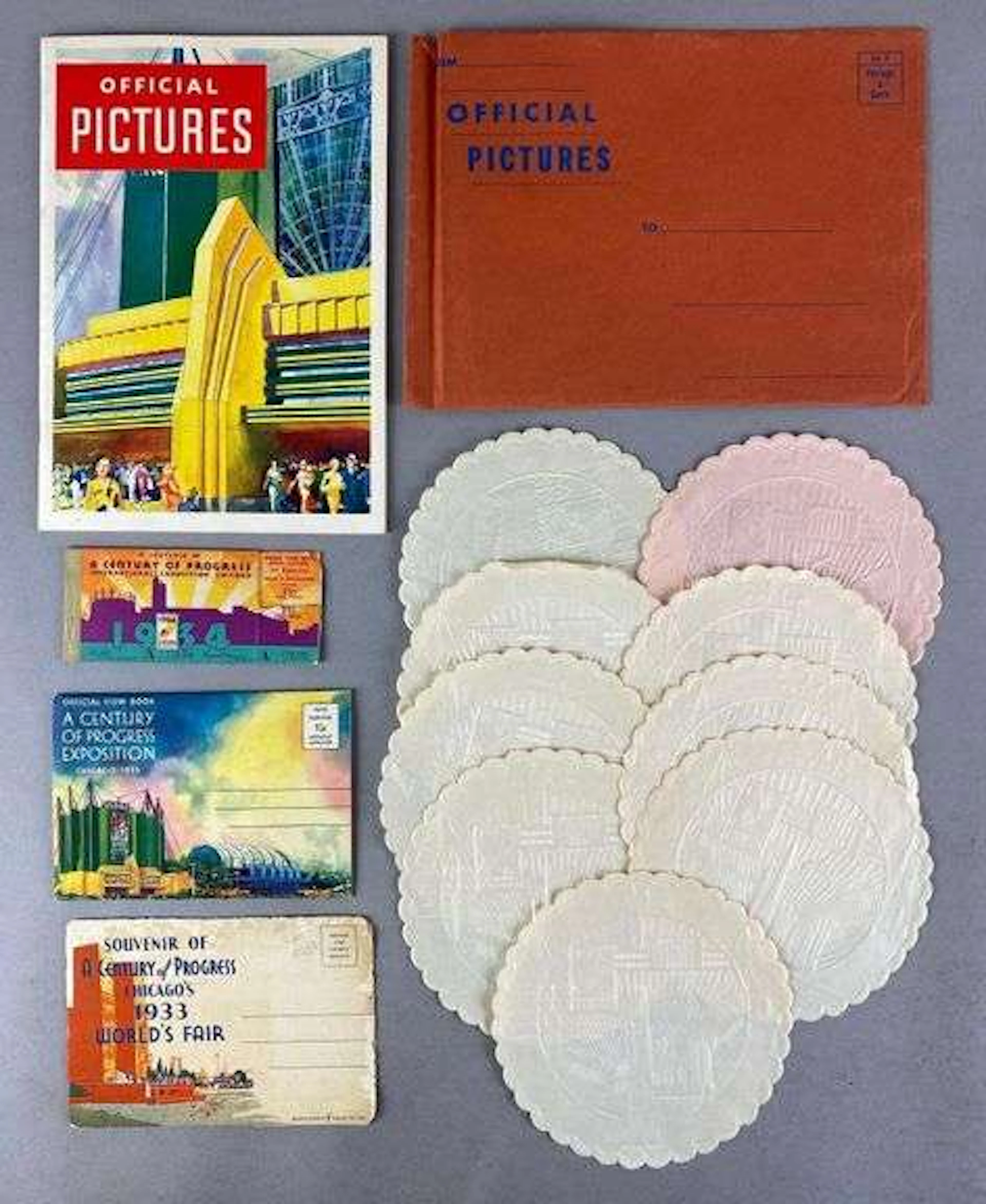 Group of 1933/1934 Chicago Worlds Fair Postcards and More