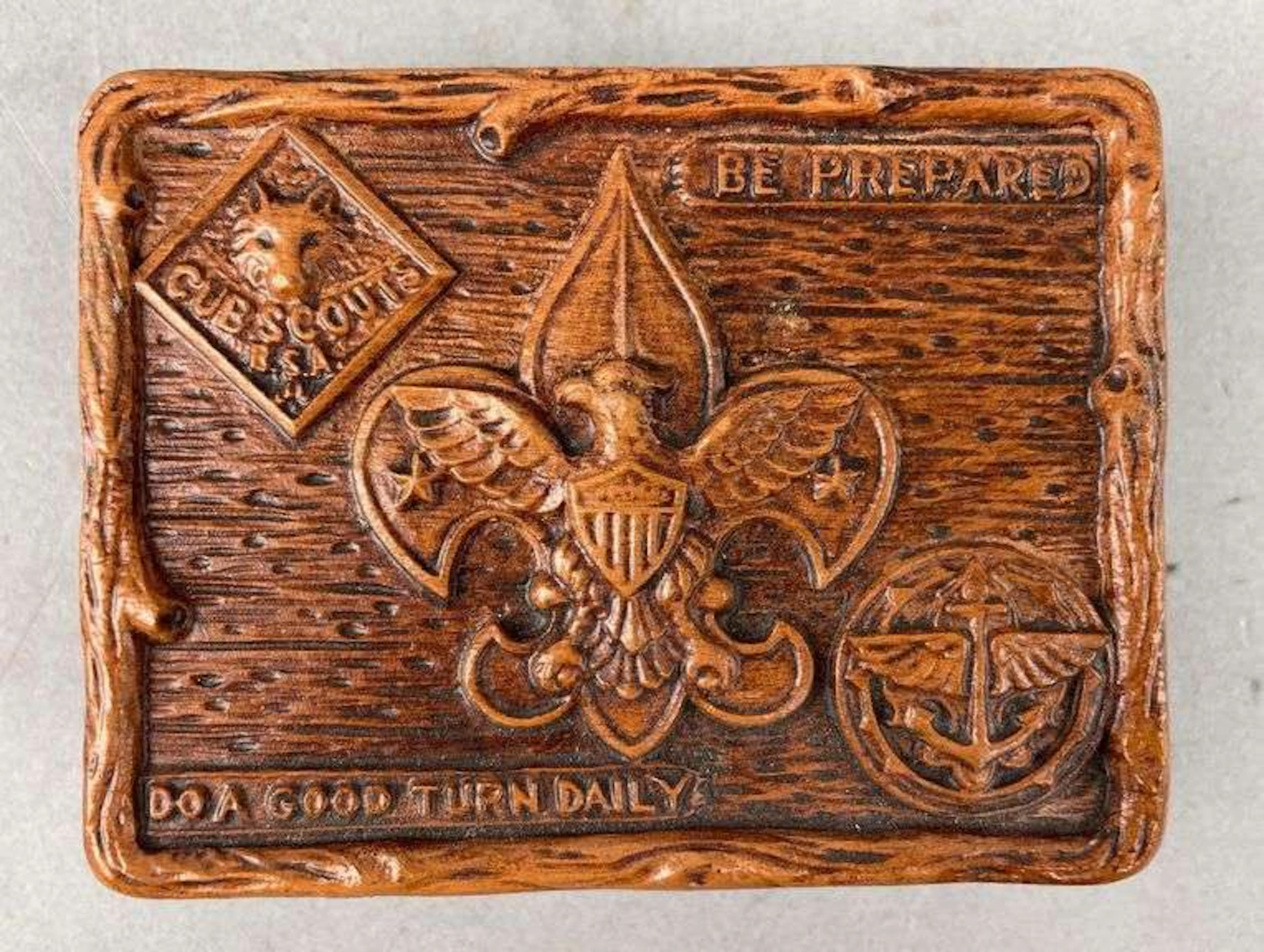 Vintage Resin Boy Scout Be Prepared Trinket Box