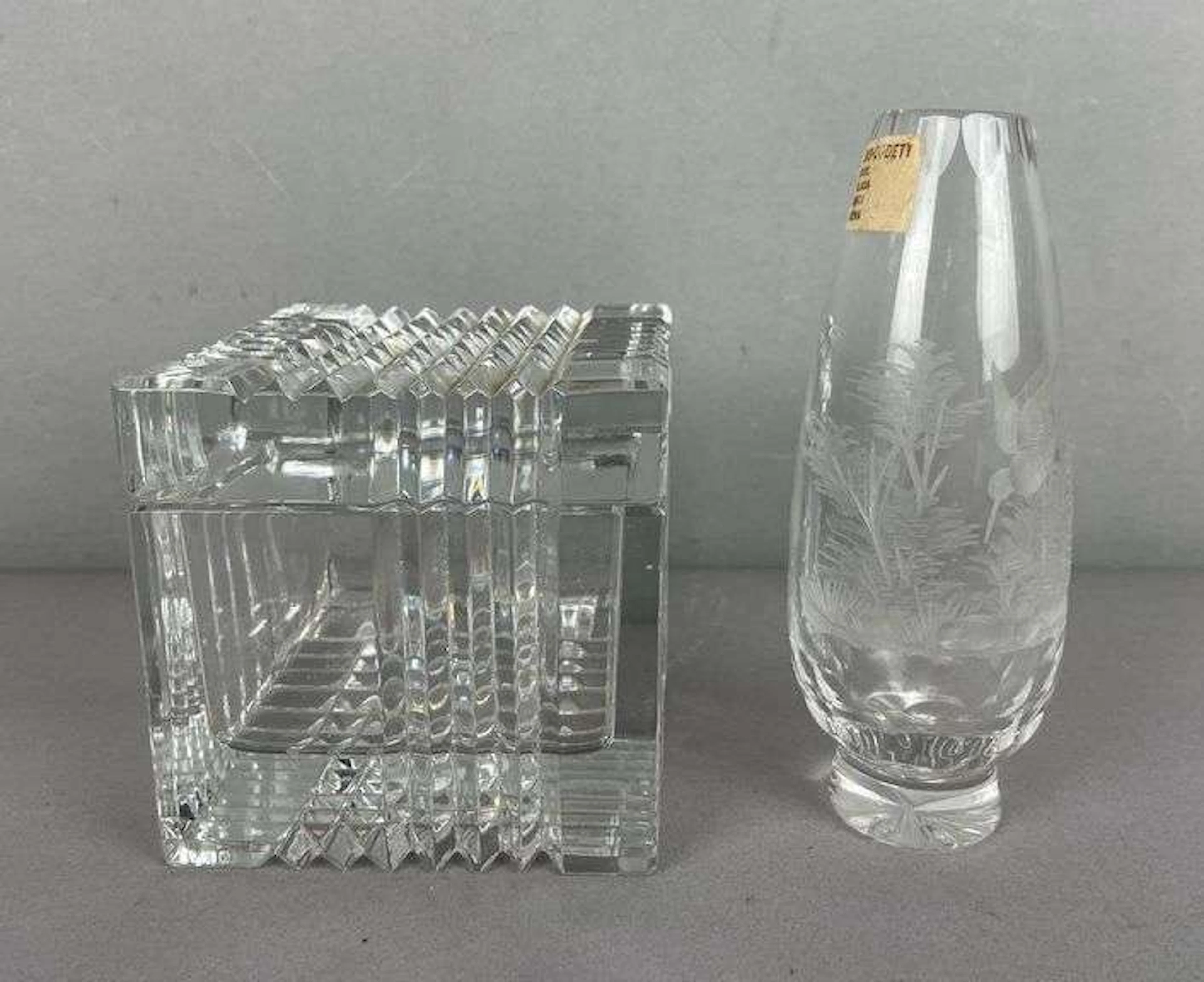 Crystal Lidded Box and Etched Bud Vase