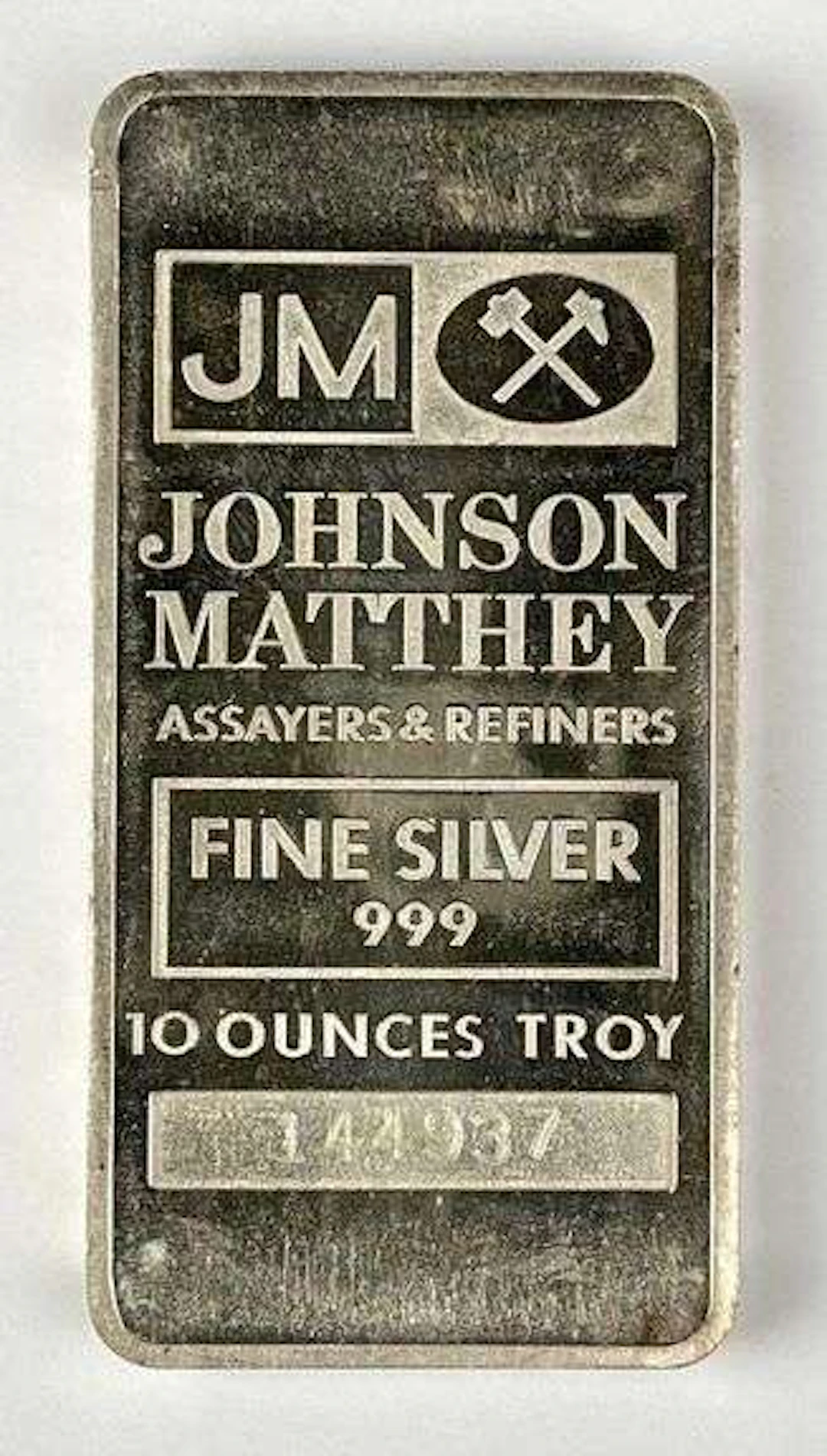 Johnson Matthey 10 oz 999 Fine Silver Ingot/Bar