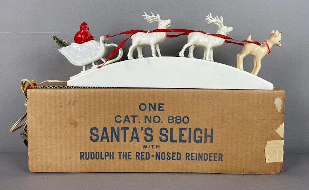 Vintage Royal Electric Santa's Sleigh with Rudolph Christmas Decoration