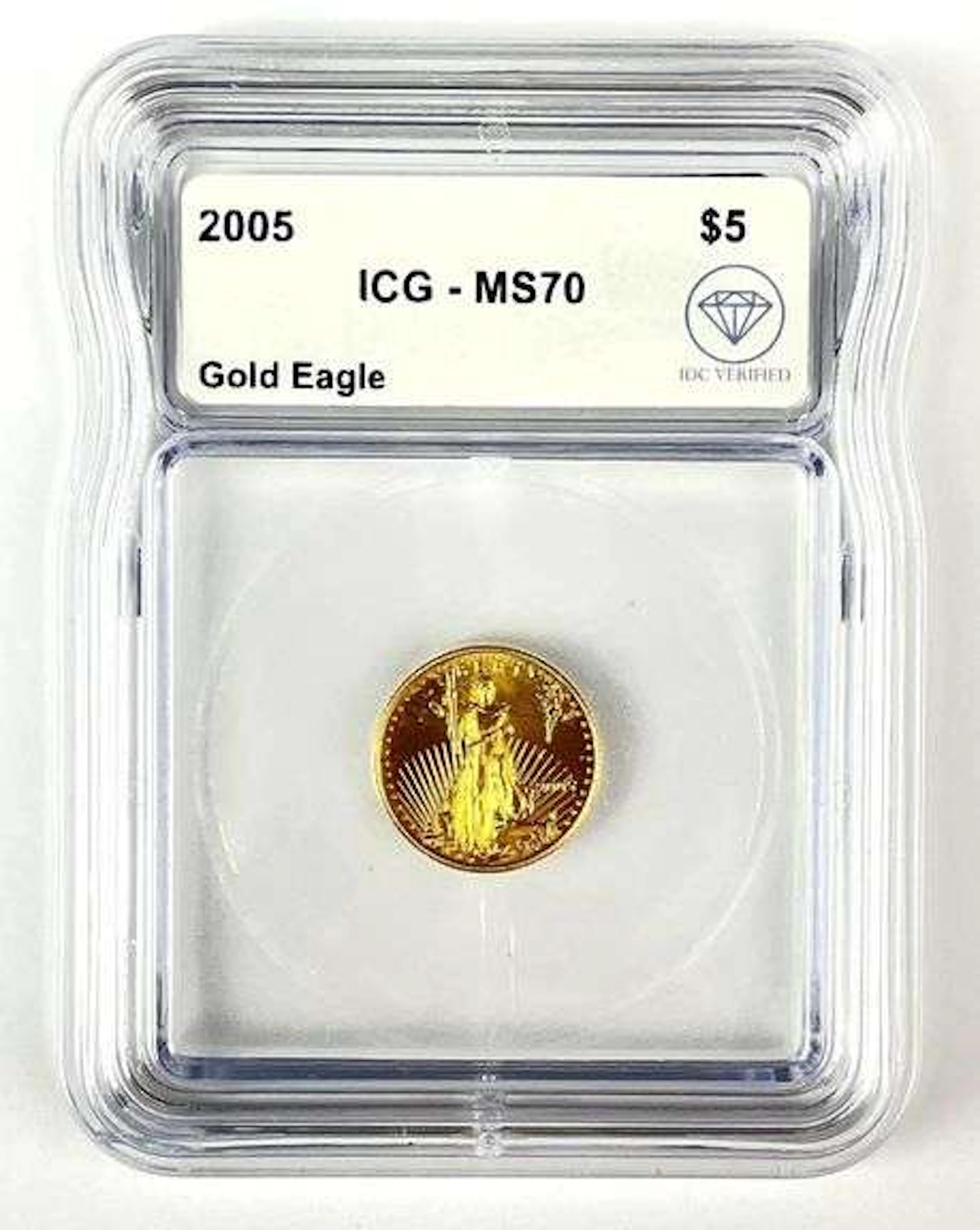2005 US $5 American Gold Eagle 1/10 oz Fine Gold Coin ICG MS70