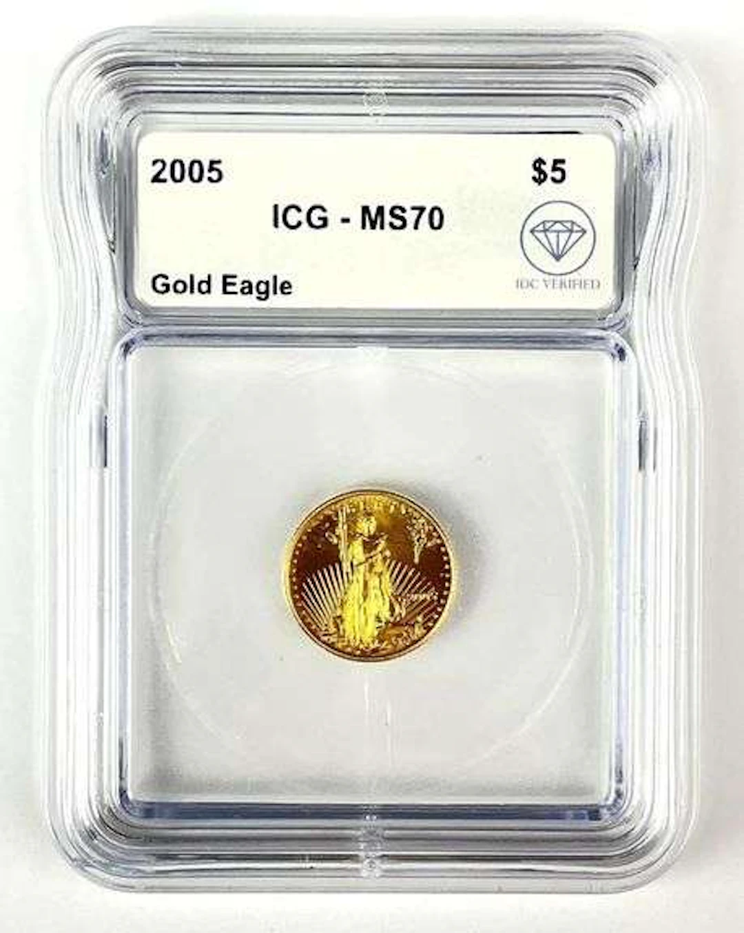 2005 US $5 American Gold Eagle 1/10 oz Fine Gold Coin ICG MS70