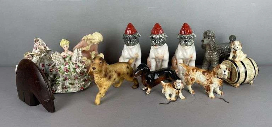 Group of Vintage Japanese Ceramic Dogs and More