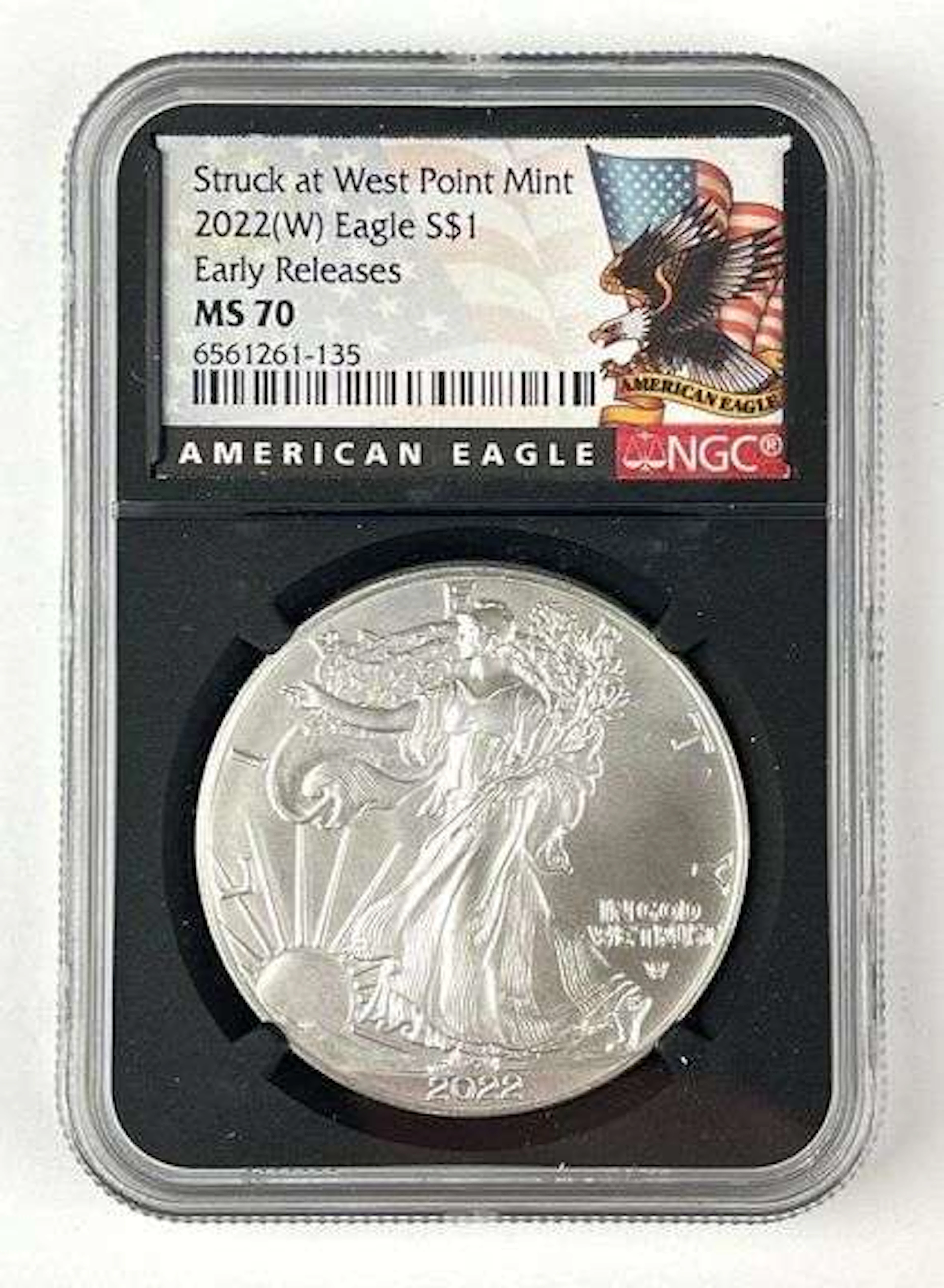 2022 W US $1 American Silver Eagle 1 oz Fine Silver Coin NGC MS70