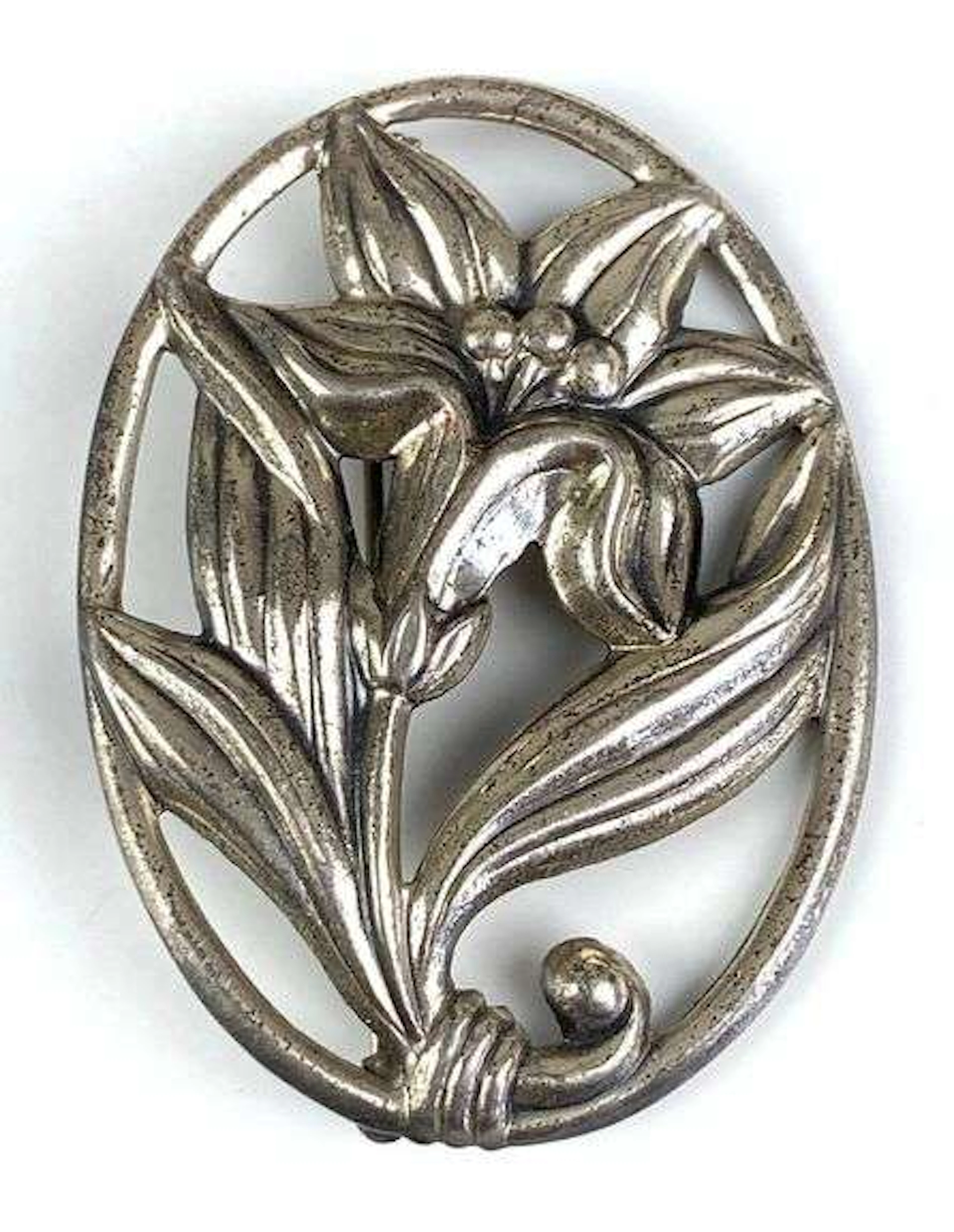 Sterling Silver Oval Floral Brooch