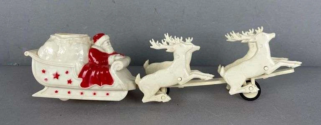Vintage Plastic Santa's Sleigh Pull Toy