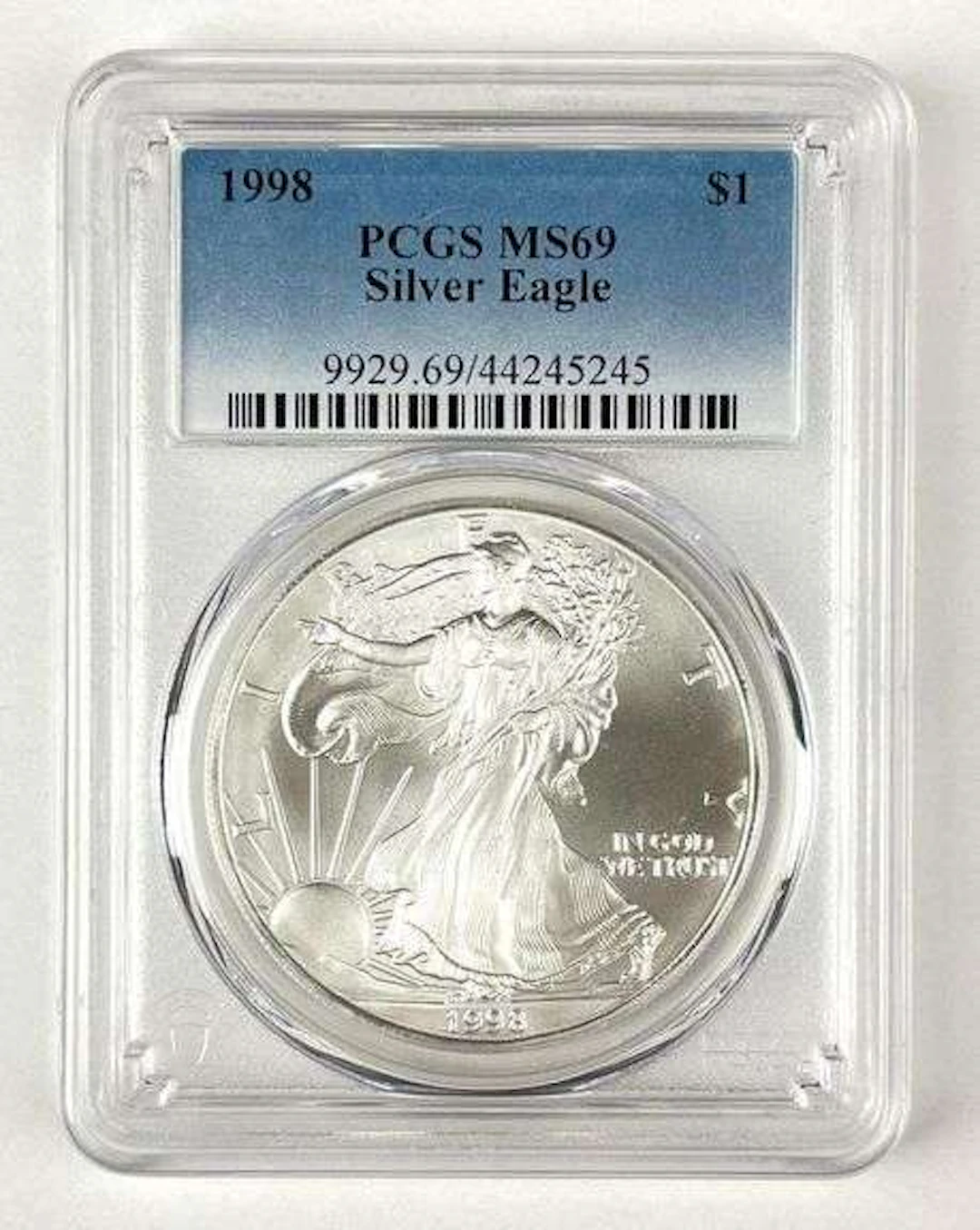 1998 US $1 American Silver Eagle 1 oz Fine Silver Coin PCGS MS69