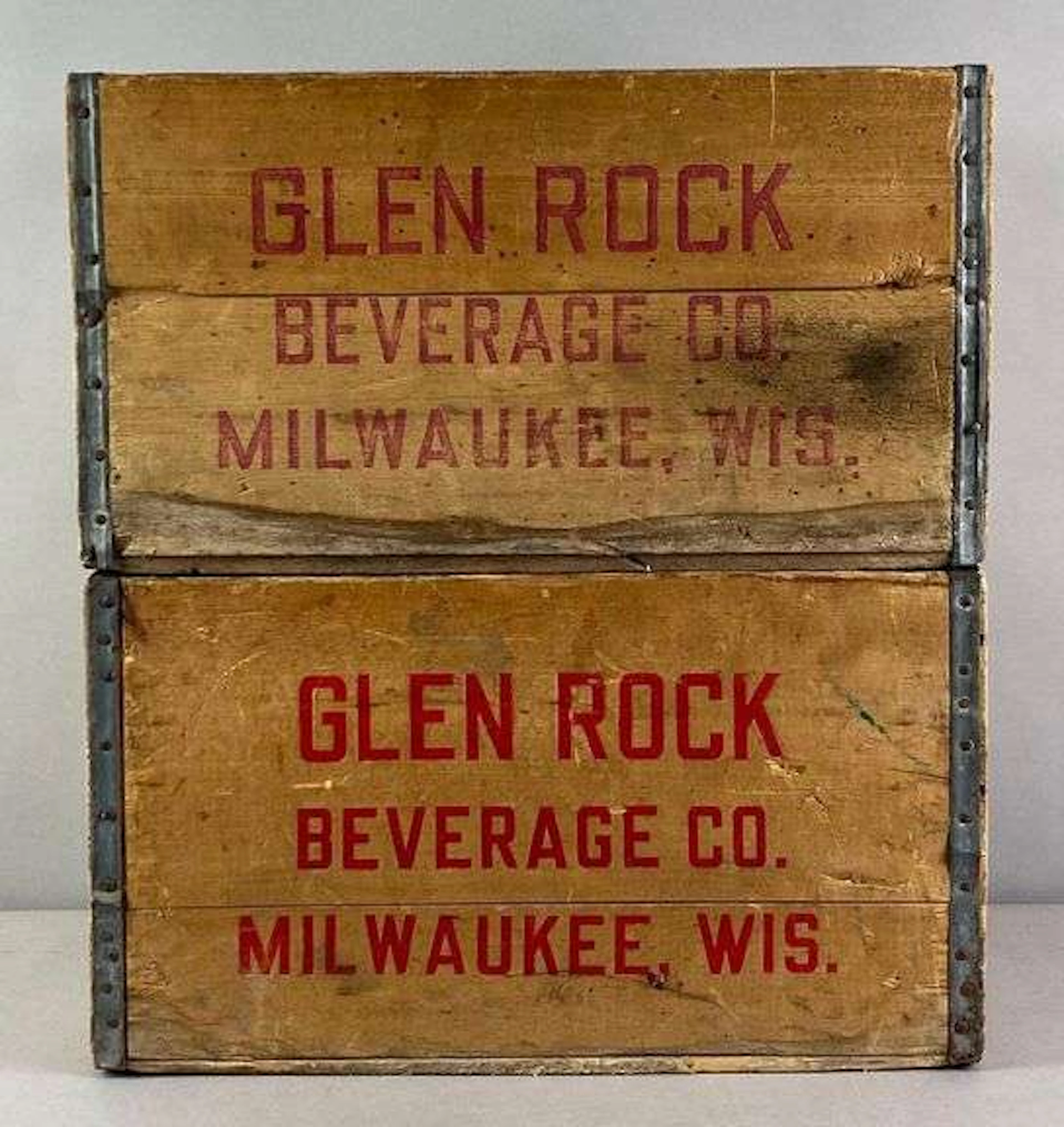 Group of 2 Vintage Glen Rock Milwaukee Wisconsin Wood Advertising Crates