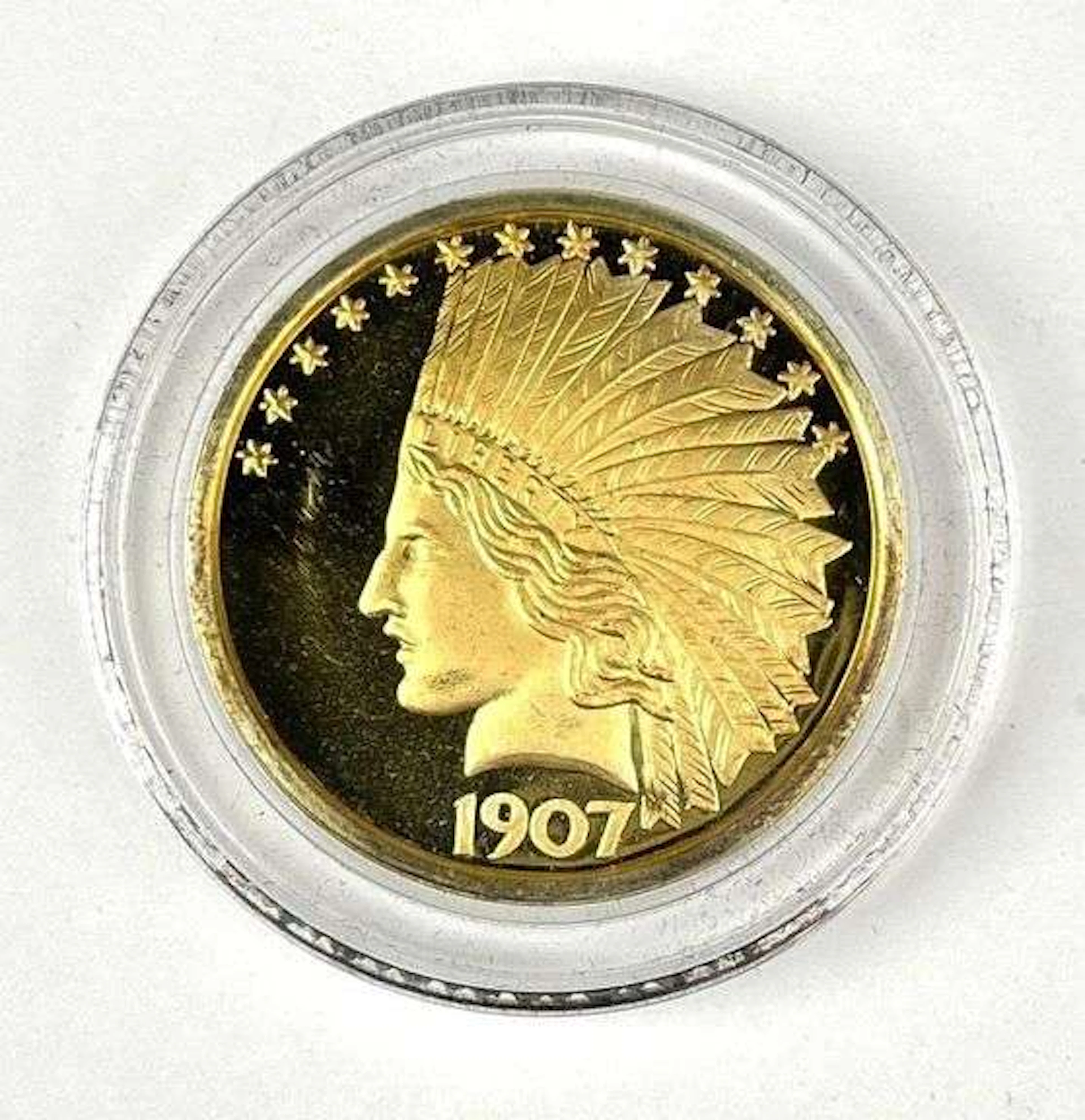 1907 Indian Head Design Gilded .61 oz .999 Fine Silver Round