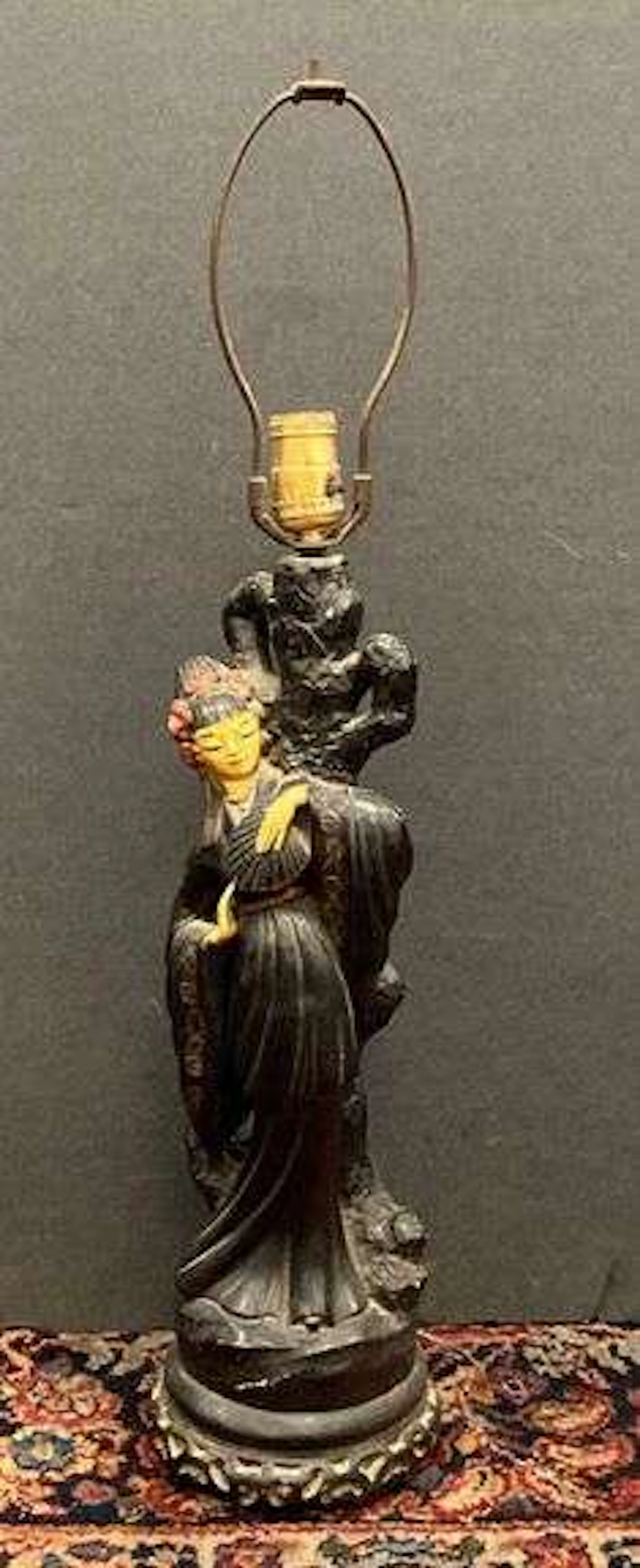 Vintage Plaster Figural Asian Table Lamp