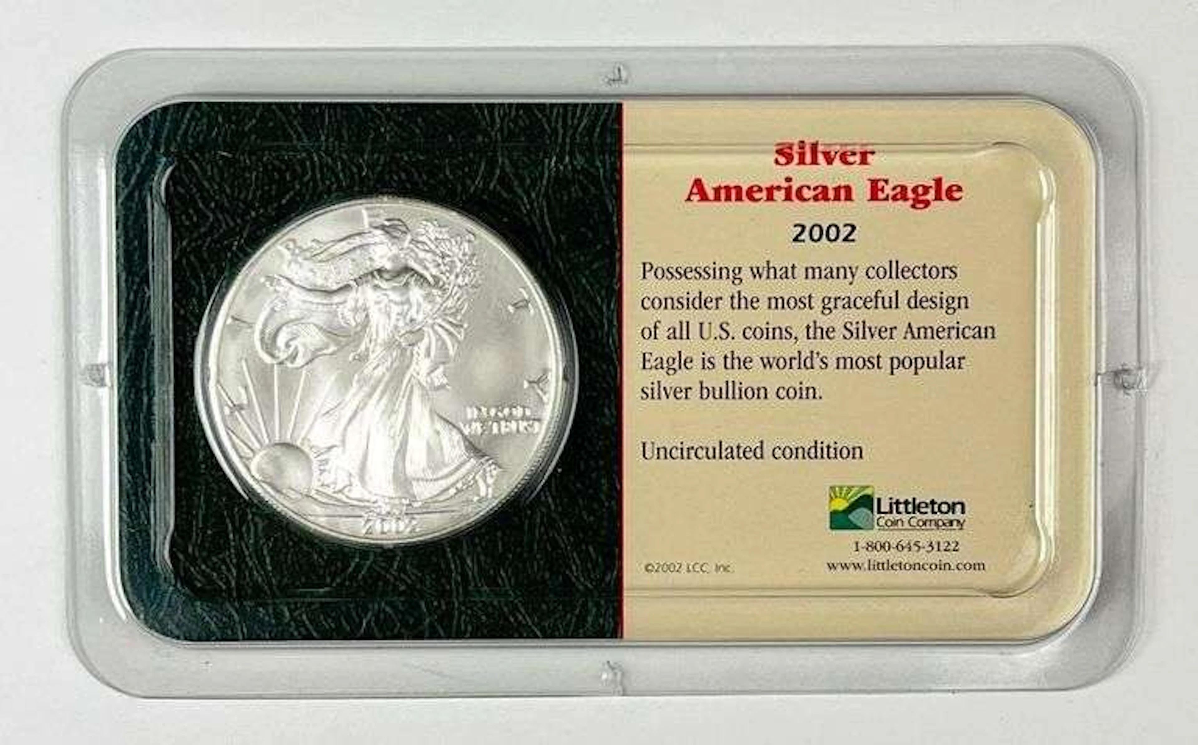 2002 US $1 American Silver Eagle 1 oz Fine Silver Coin