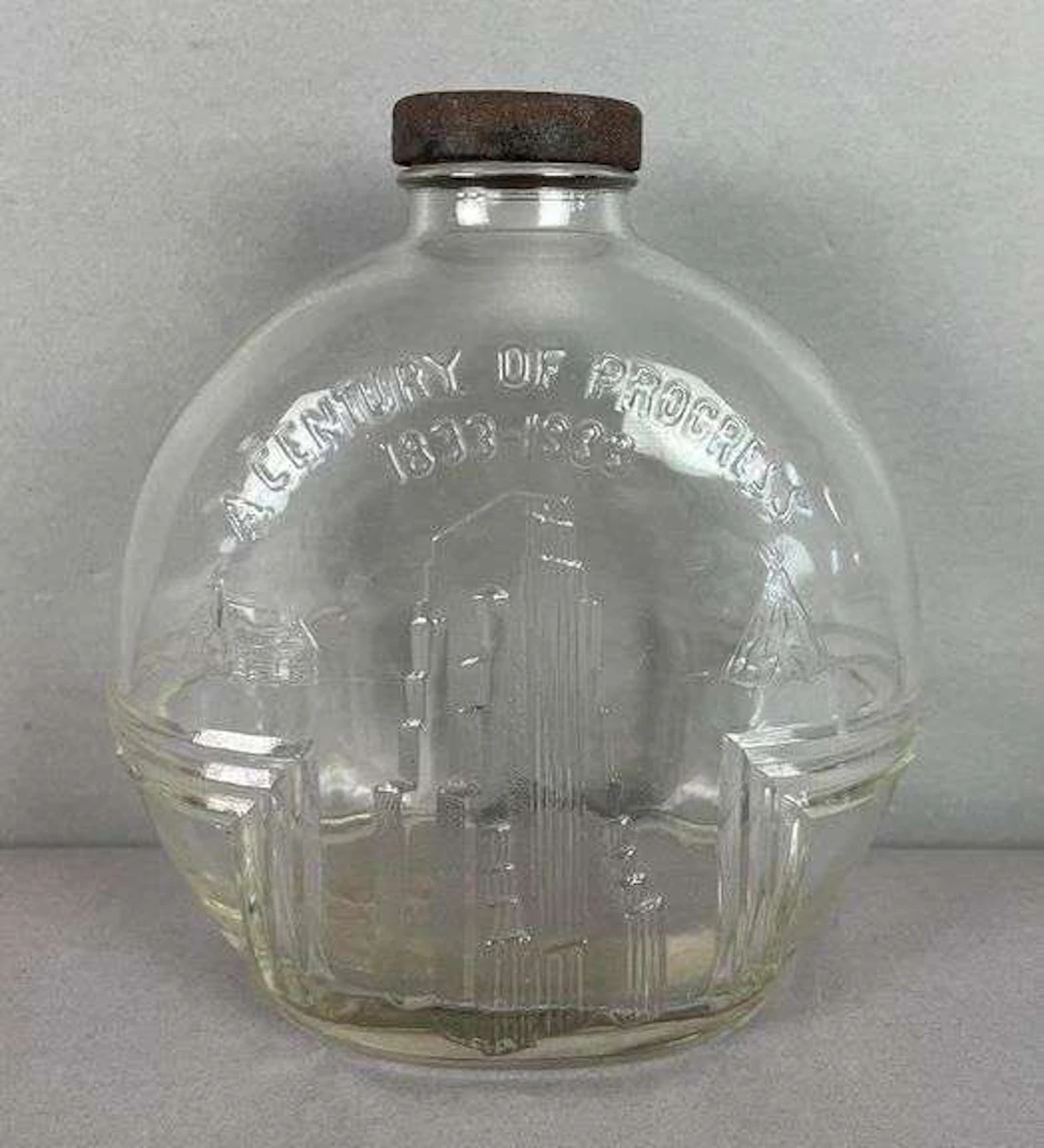 1933 Chicago Worlds Fair Souvenir Glass Bottle