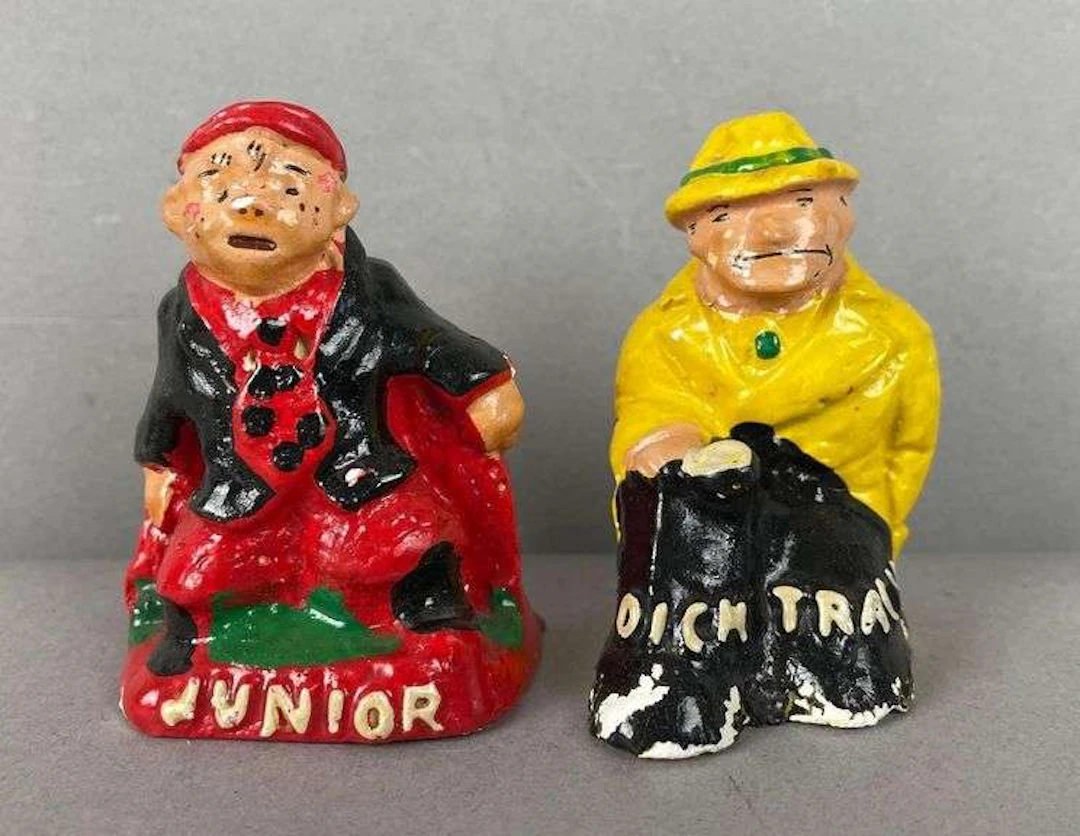 Vintage Dick Tracy and Junior Chalkware Salt and Pepper Shakers