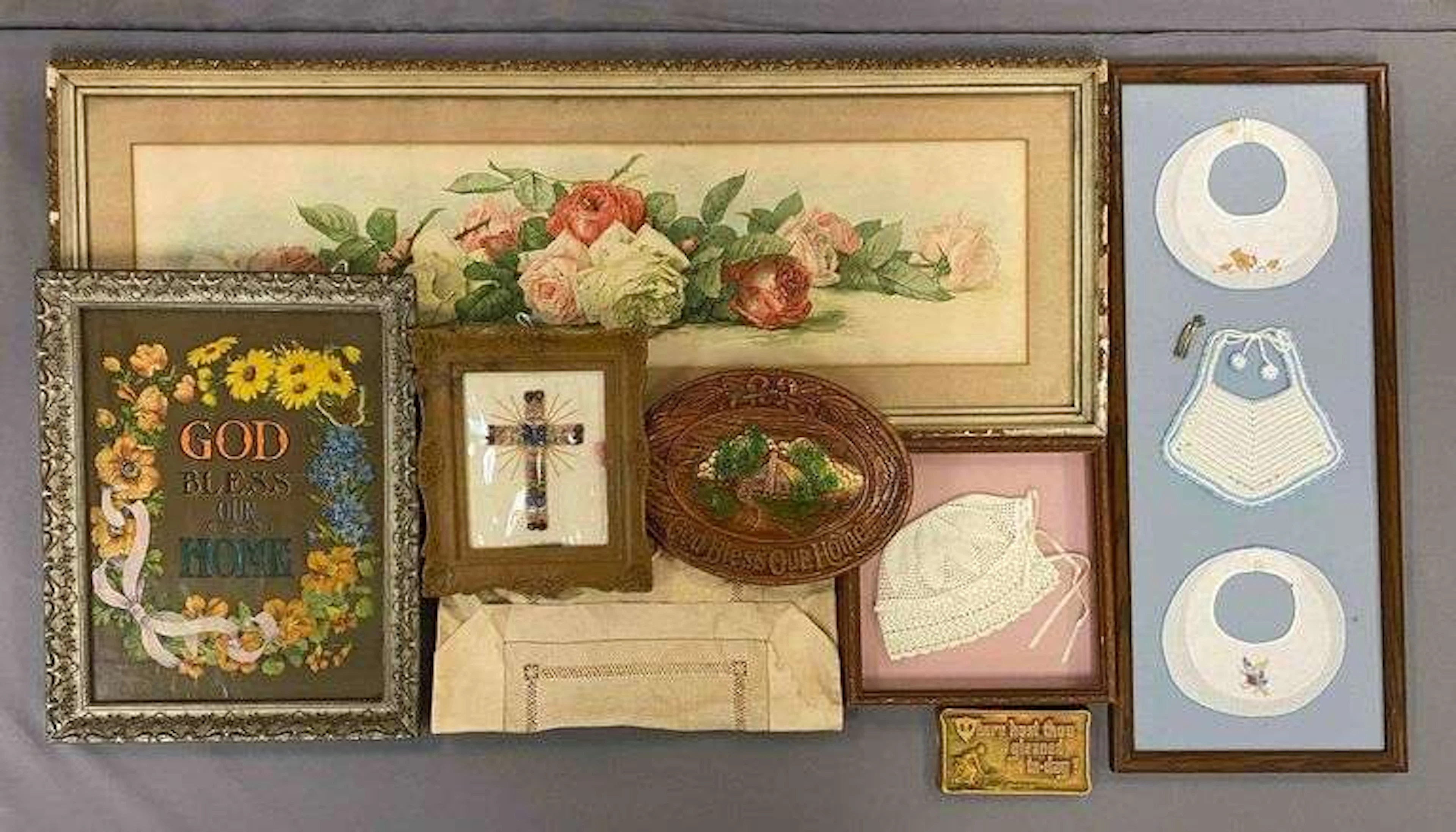 Group of Framed Infant Garments and More
