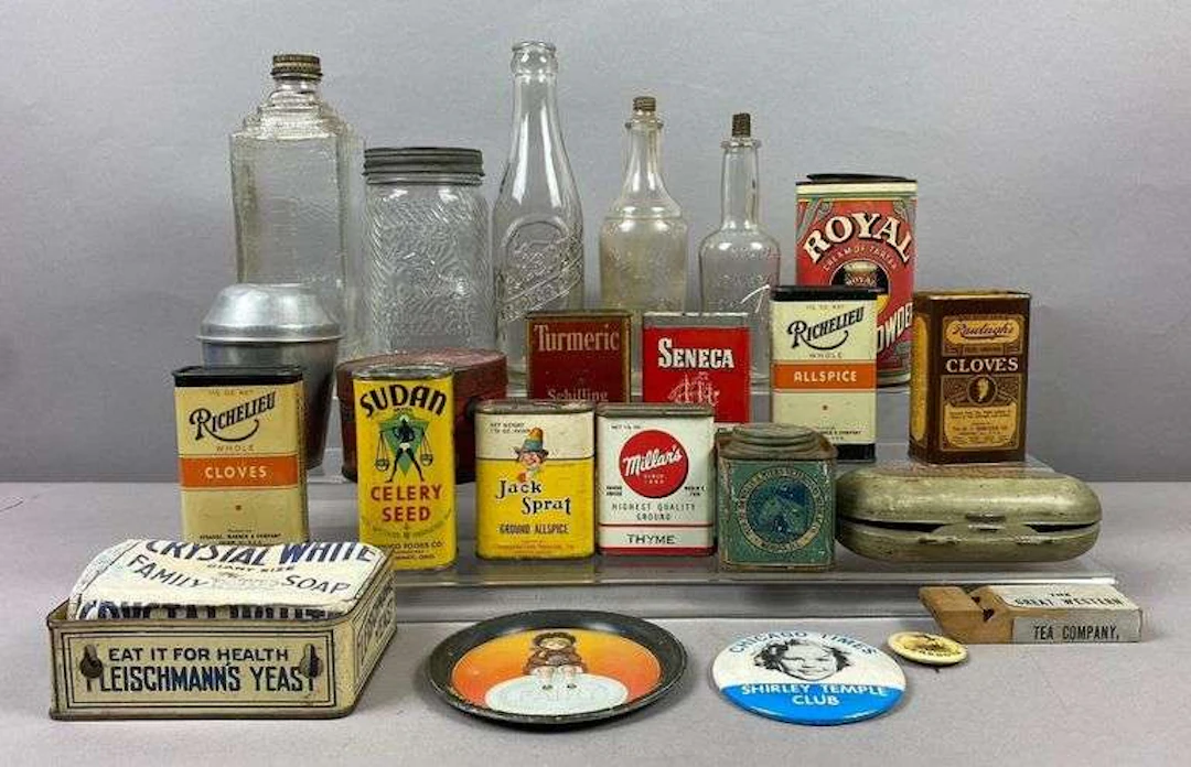Group of Antique Food Spices Containers and More