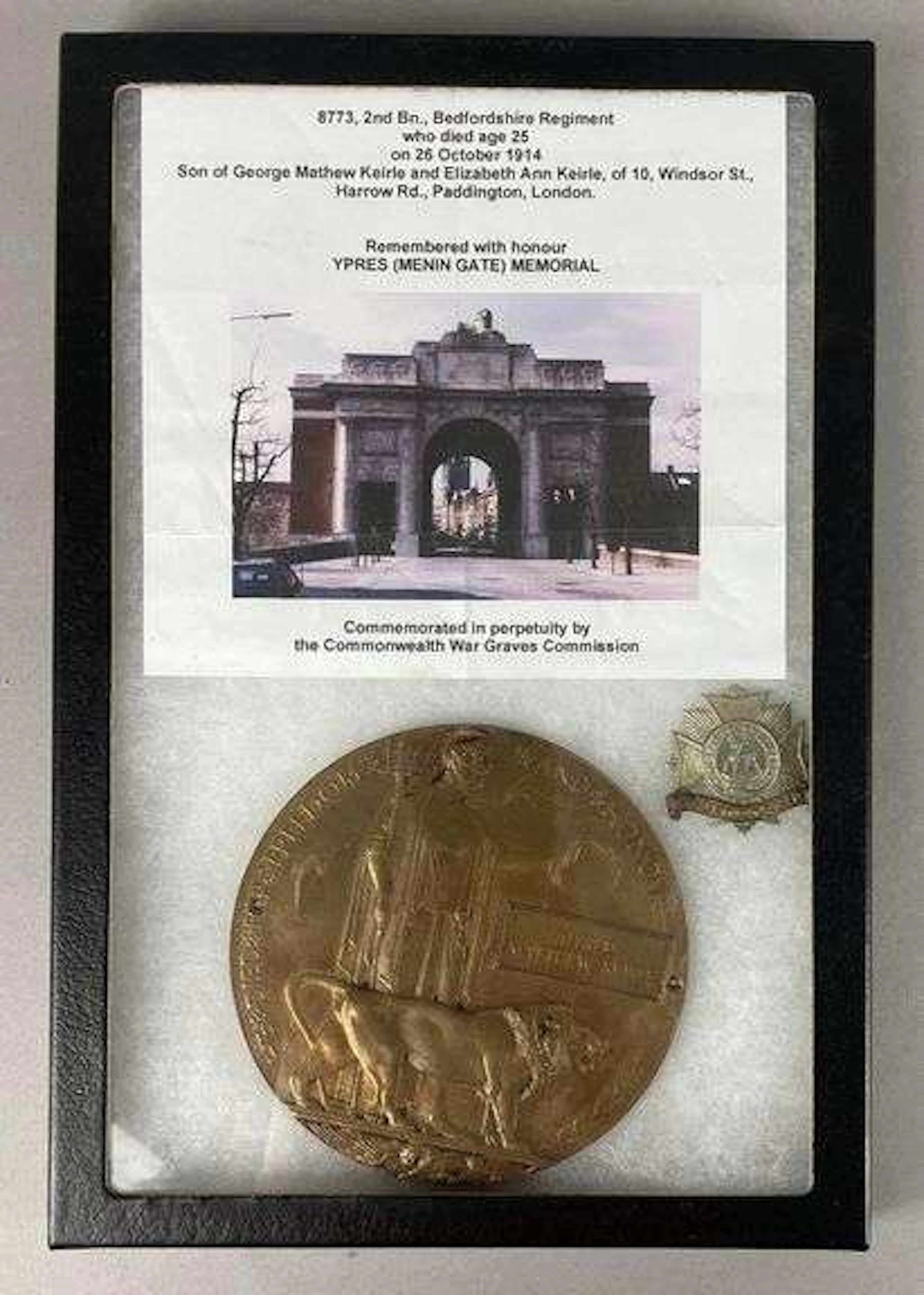 WW1 British Death Penny for Ided Member of Bedfordshire Regiment