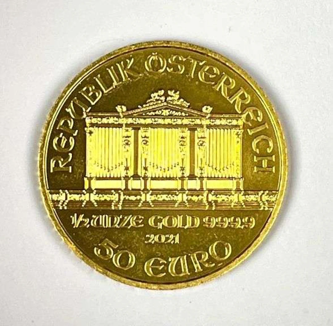 2021 Republik Osterreich 50 Euro Philharmonic 1/2 oz 999.9 Gold Coin