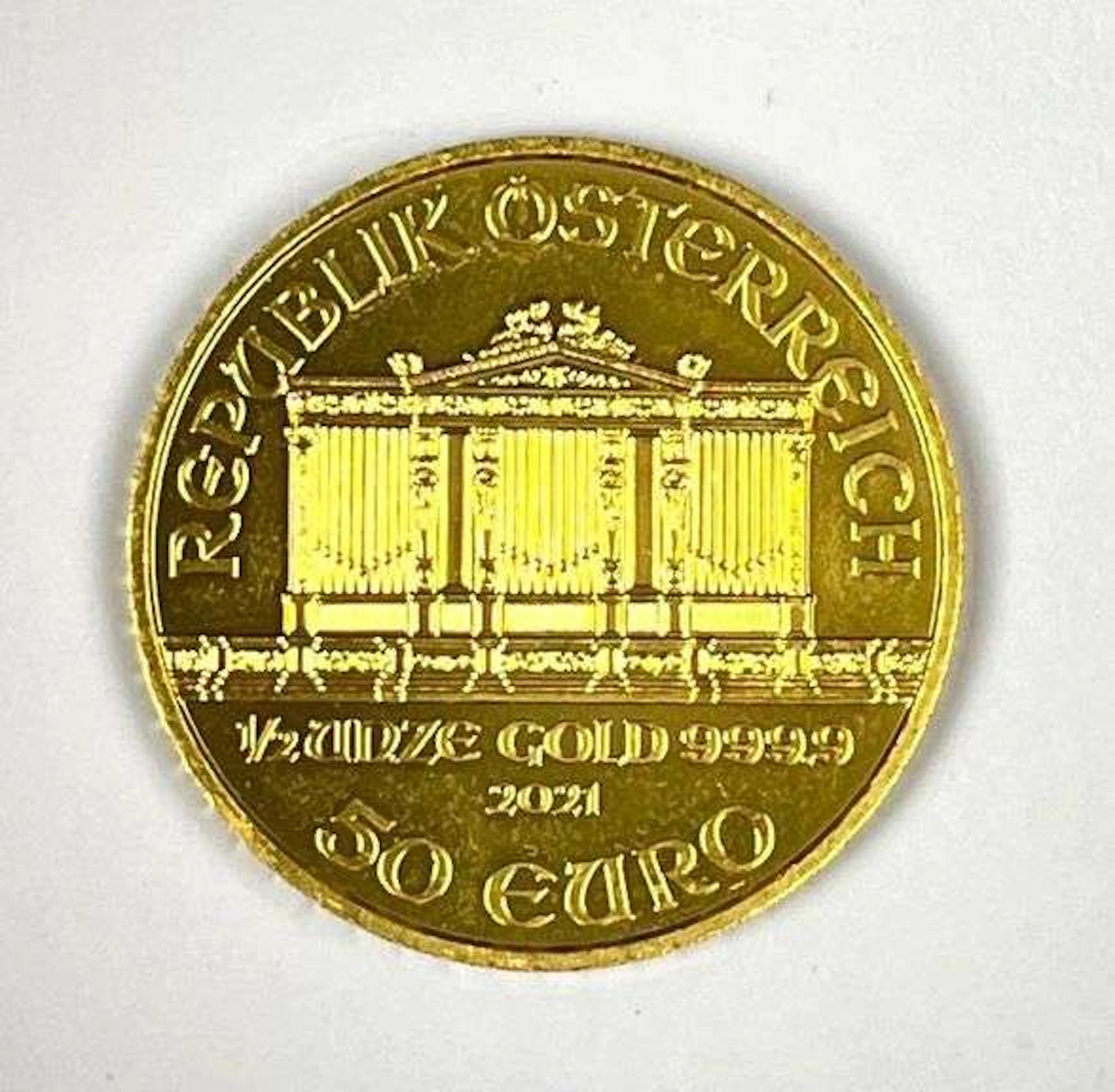 2021 Republik Osterreich 50 Euro Philharmonic 1/2 oz 999.9 Gold Coin