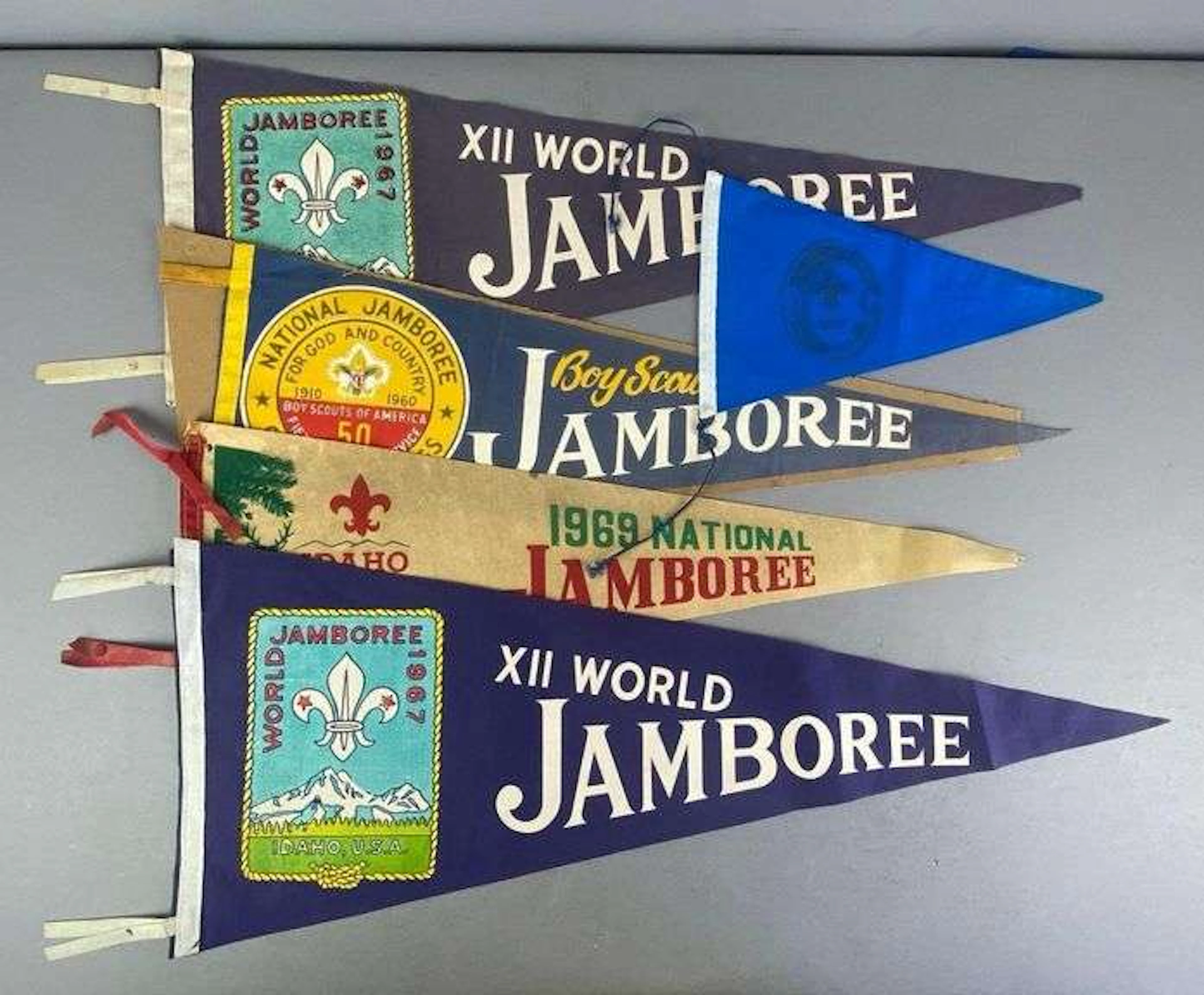 Group of 5 1960s Boy Scouts Jamboree Pennants