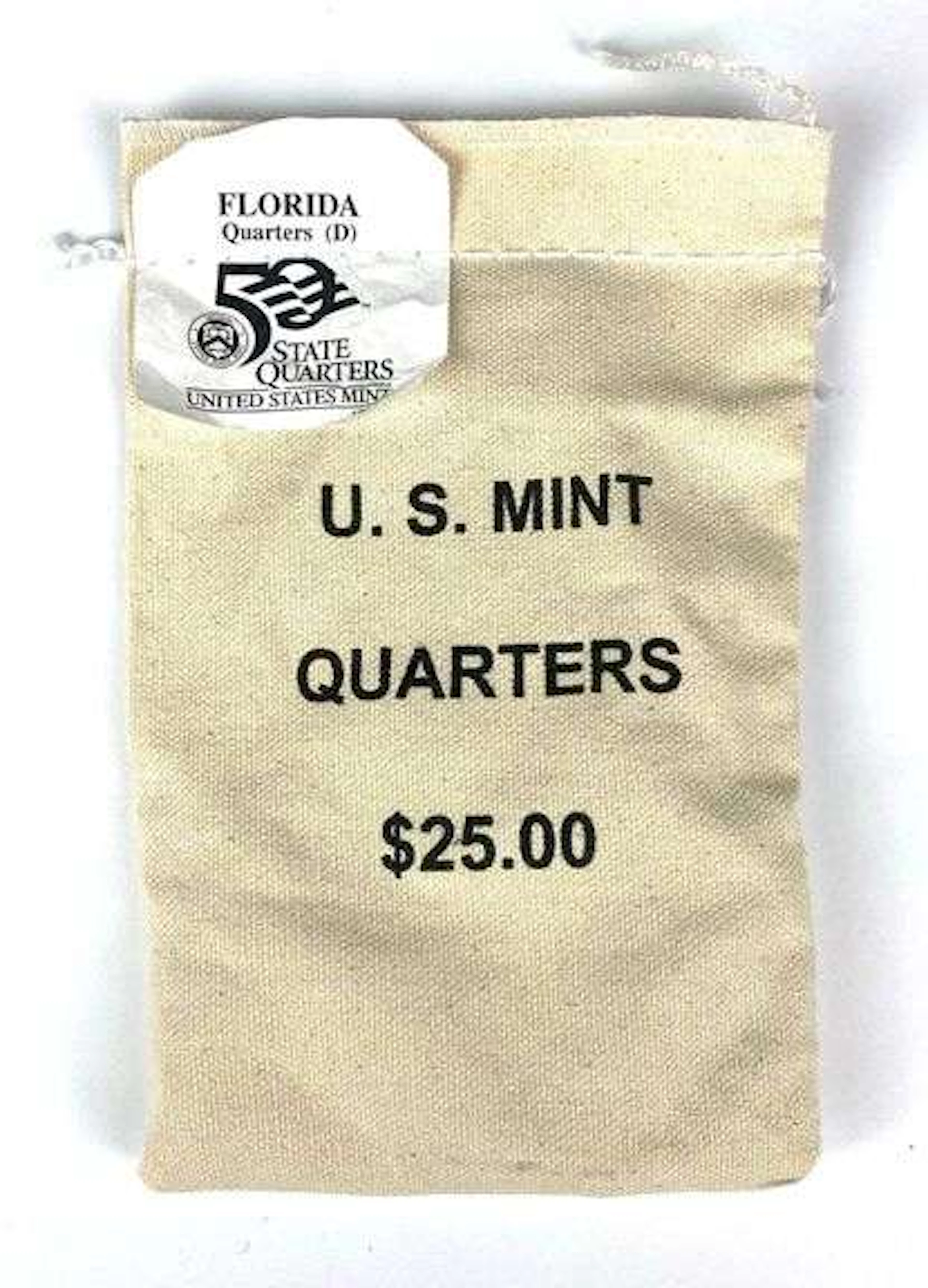 US Mint $25 Florida D Quarters in Original Canvas Bag
