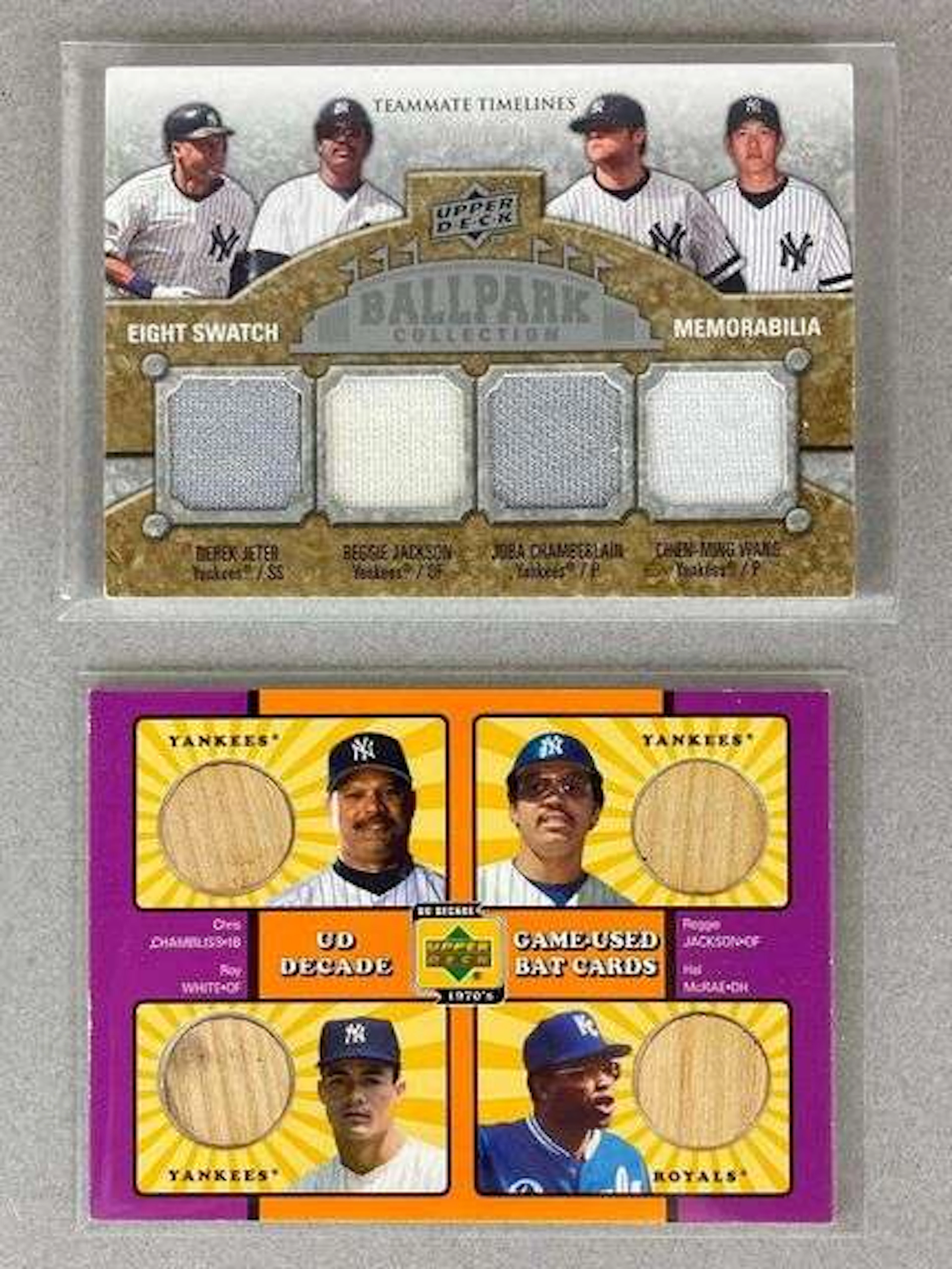 2009 Upper Deck Ball Park Collection 8 Swatch Yankees + 2001 UD Decade