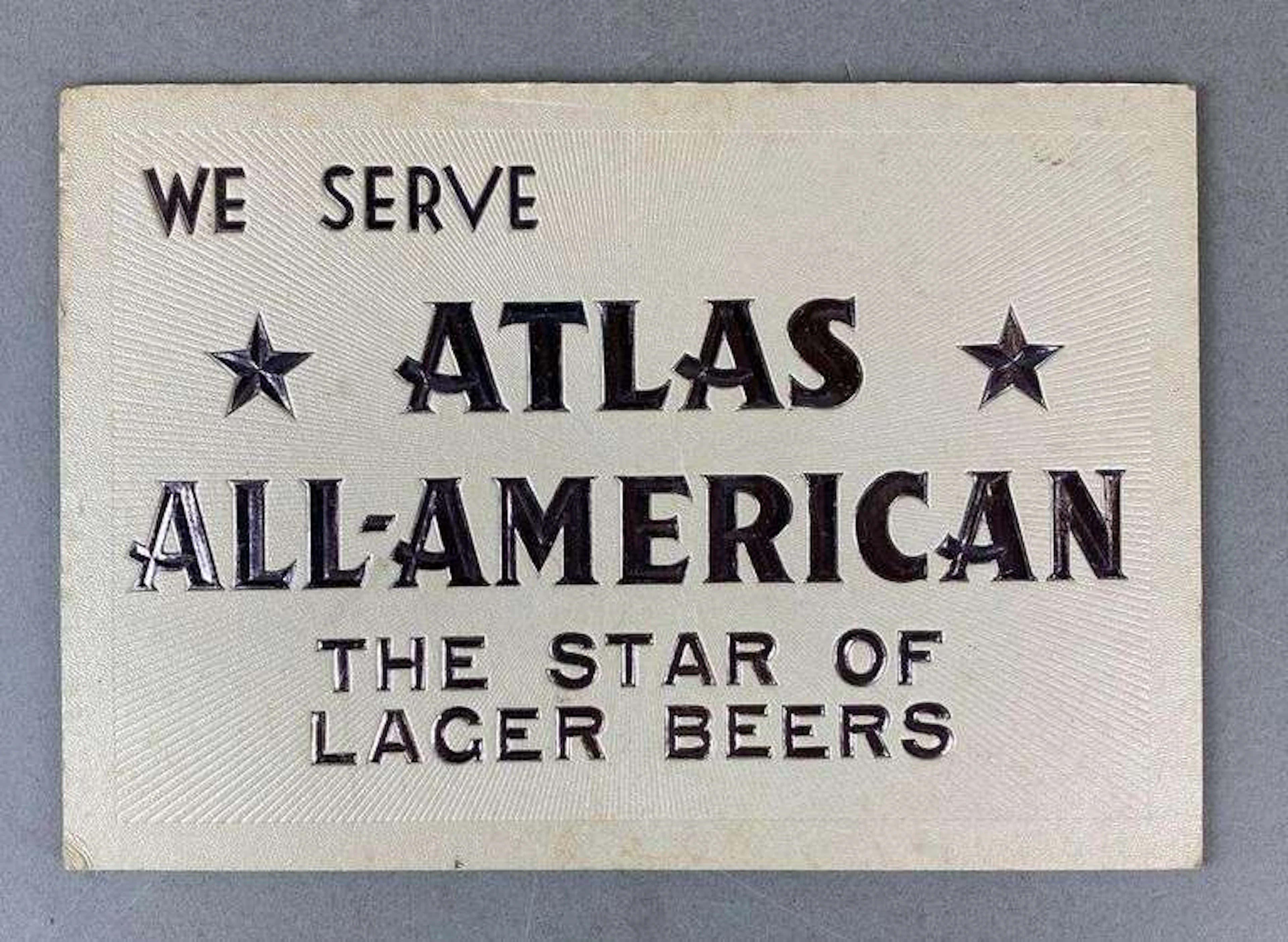 Vintage Atlas All American Advertising Easel Back Beer Sign