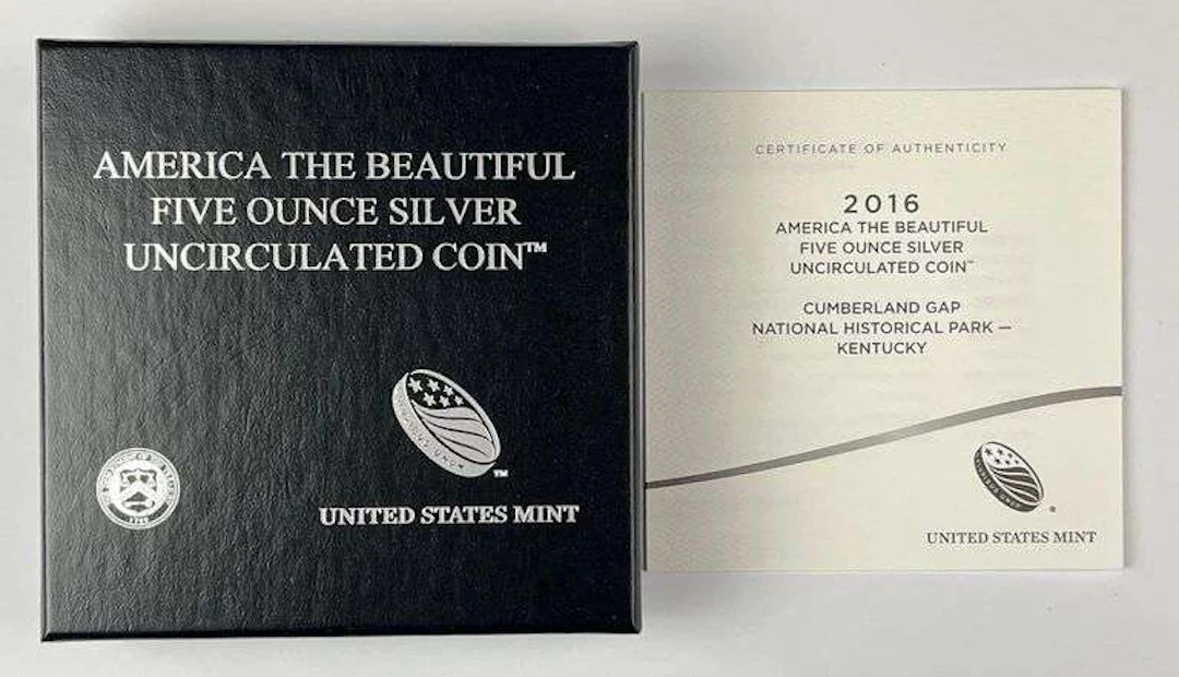 2016 US Mint ATB Cumberland Gap Kentucky 5 oz .999 Fine Silver UNC Coin