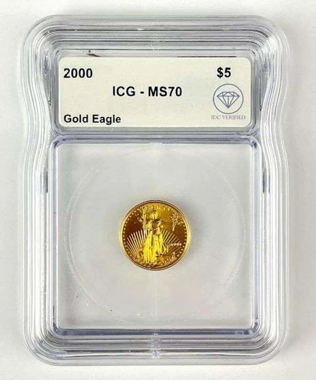 2000 US $5 American Gold Eagle 1/10 oz Fine Gold Coin ICG MS70