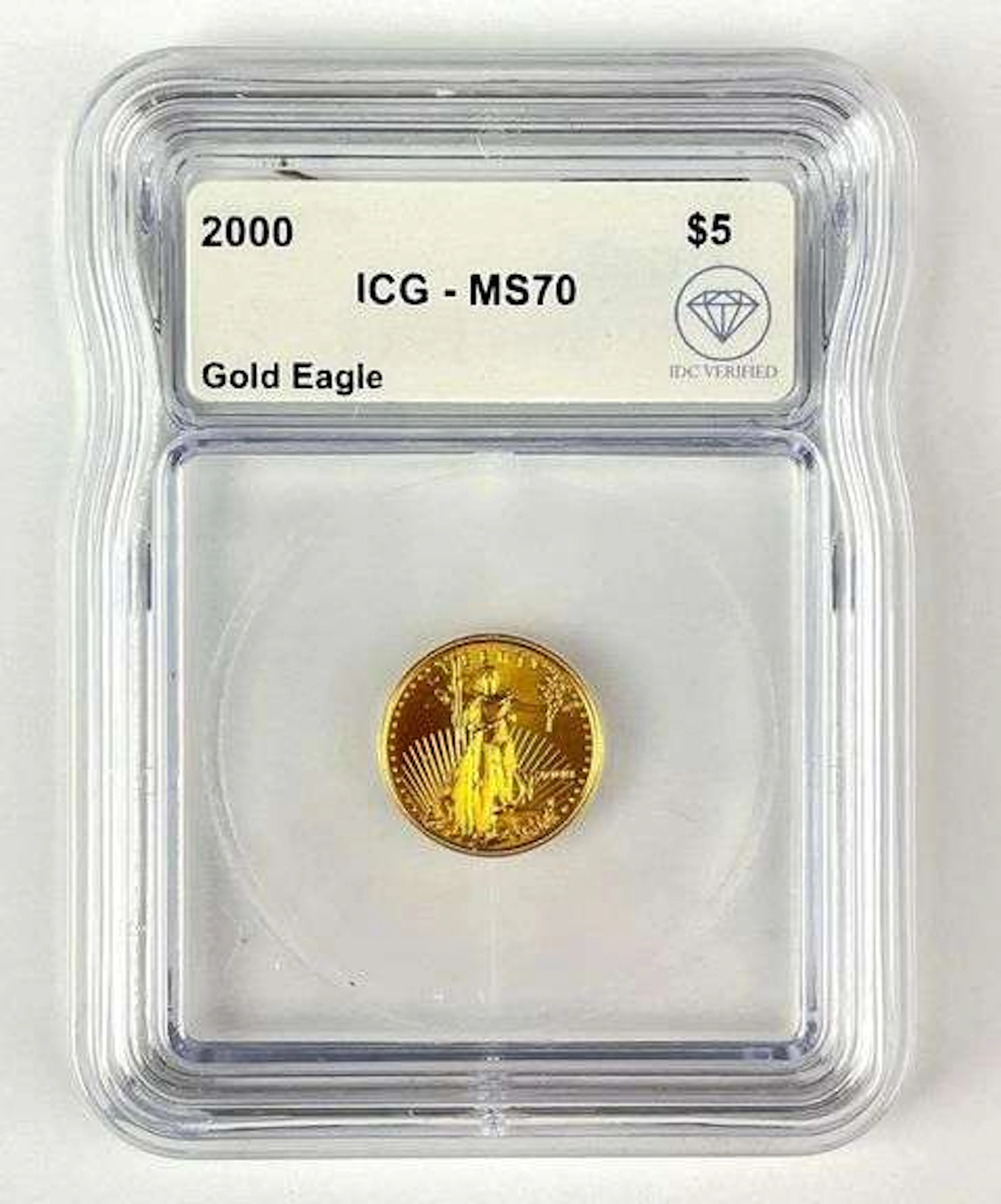 2000 US $5 American Gold Eagle 1/10 oz Fine Gold Coin ICG MS70