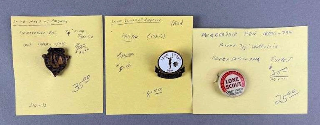 Group of 3 Antique Lone Scout of America Pins