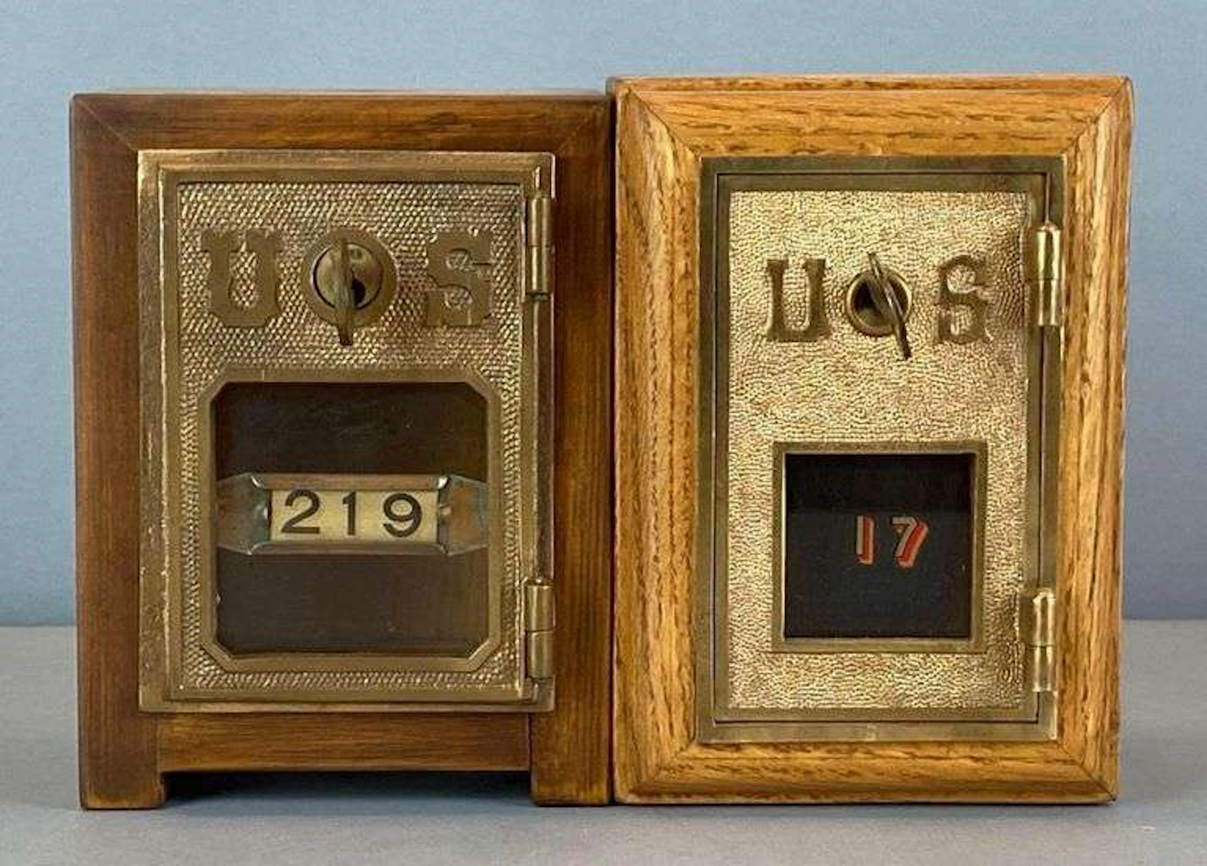 Group of 2 Antique US Post Office Box Door Coin Banks