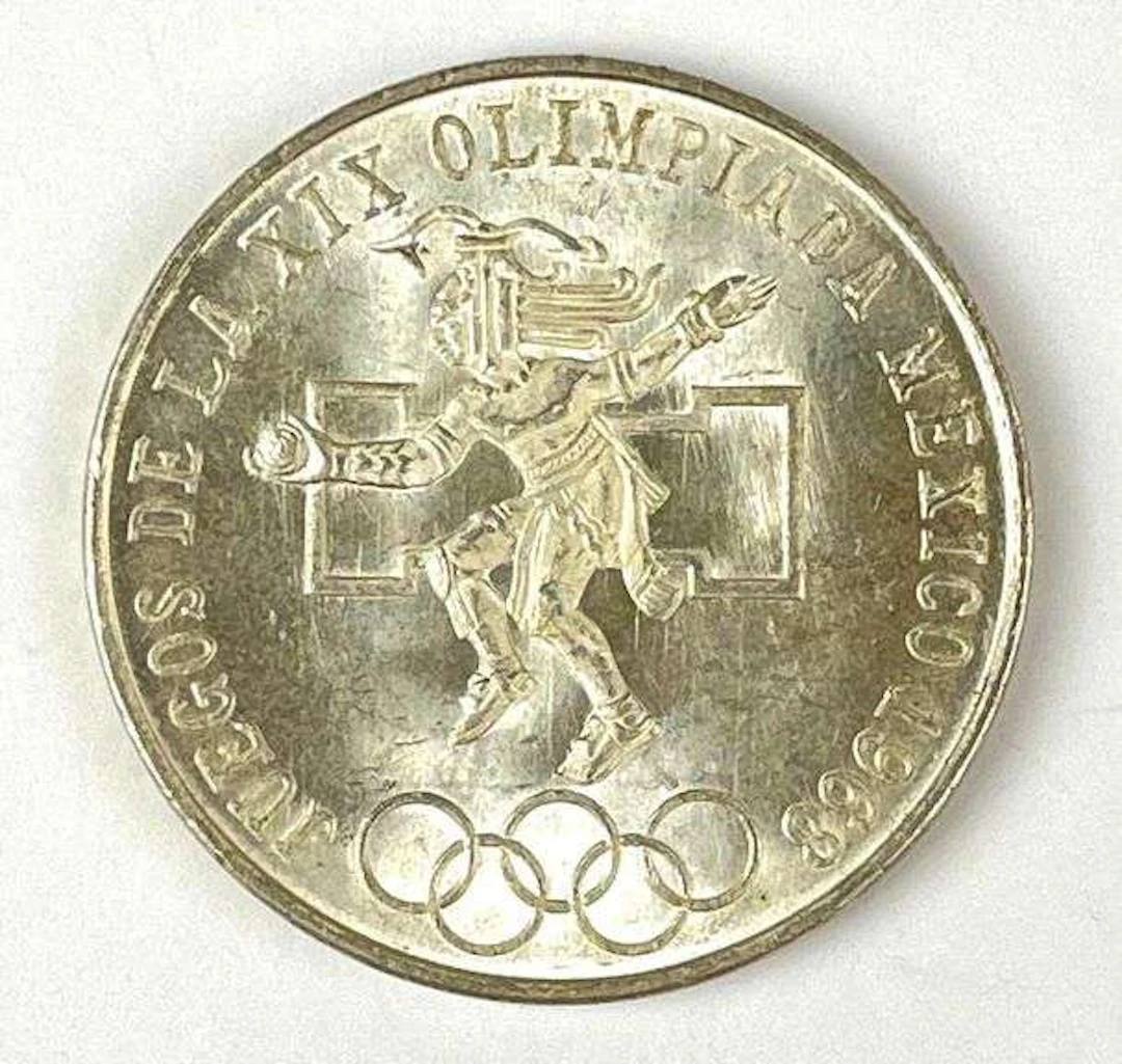1968 Mexico 25 Pesos Olympic 22 Gram .720 Silver Coin