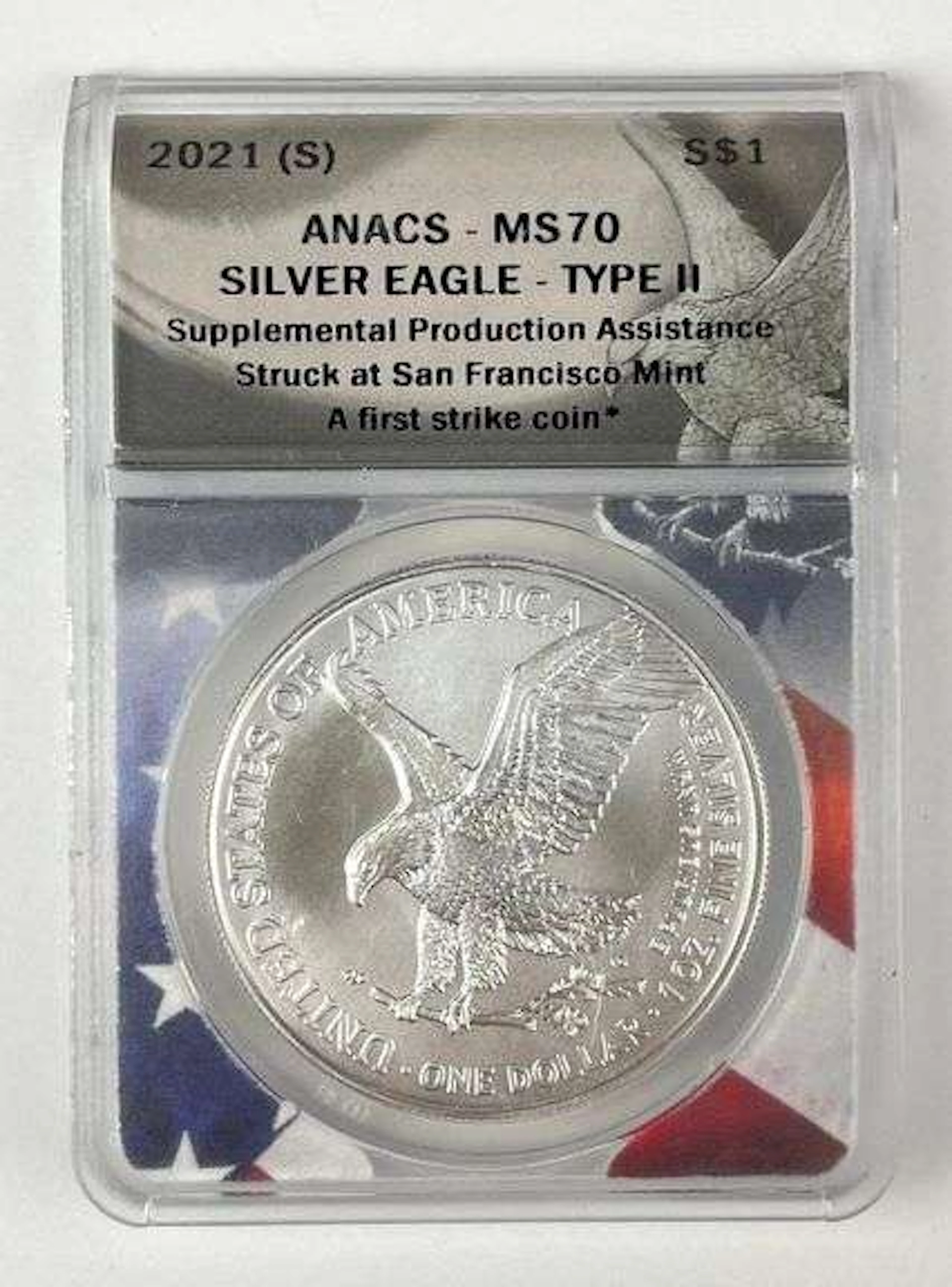 2021 S US $1 American Silver Eagle 1 oz Fine Silver Coin ANACS MS70
