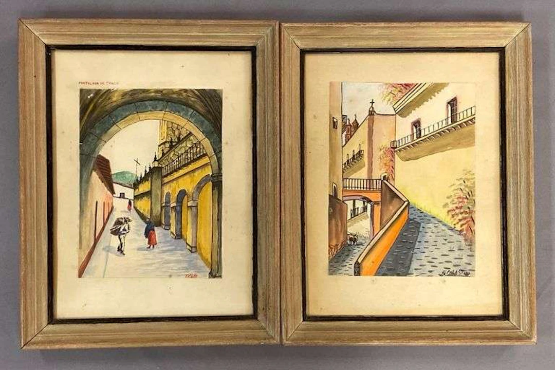 Group of 2 Artist Signed Streetview Oil On Paper Paintings