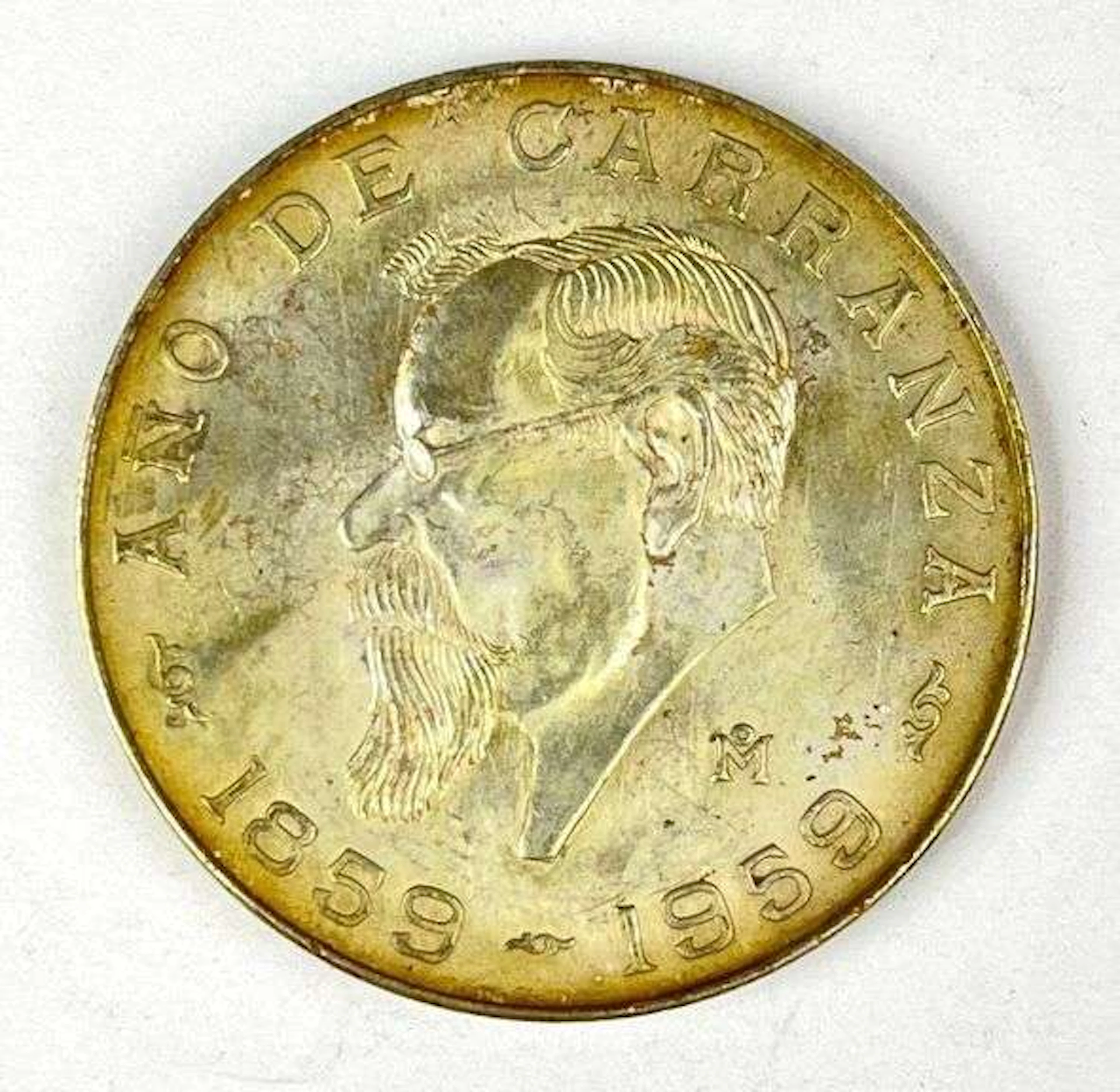 1959 Mexico Cinco Peso Ano De Carranza 18 Grams .720 Silver Coin