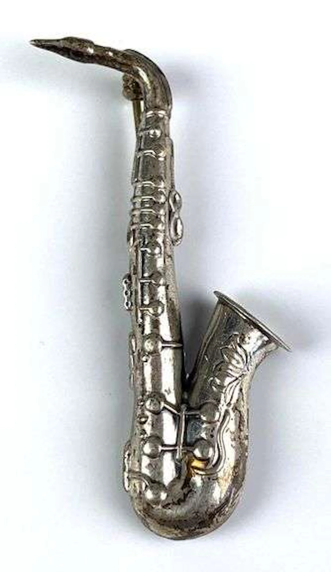 Beau Signed Sterling Silver Floral Saxophone Brooch