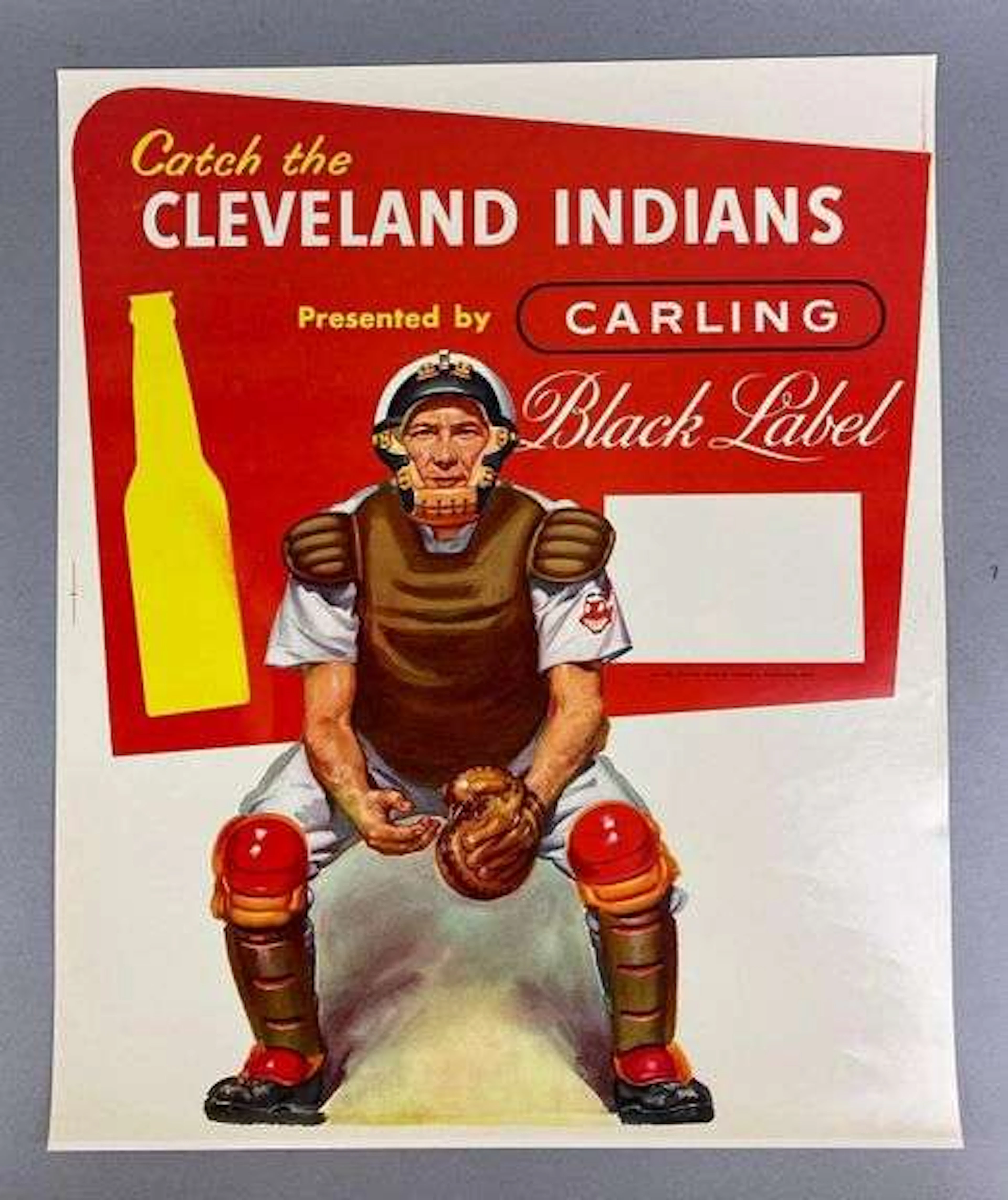 Vintage 1950s Carling Black Label Cleveland Indians Advertising Poster