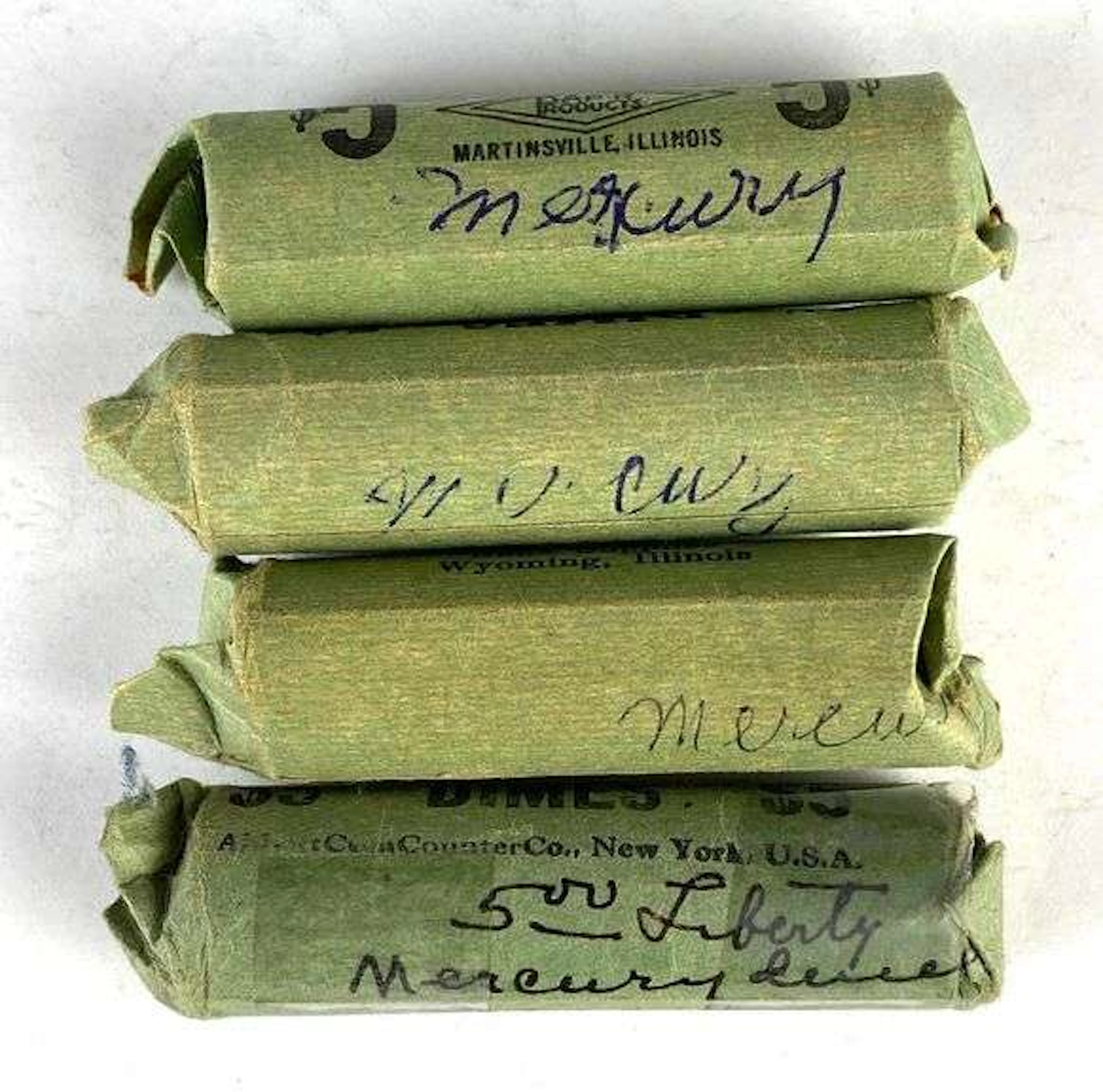 Group of 4 Rolls of US Silver Mercury Dimes