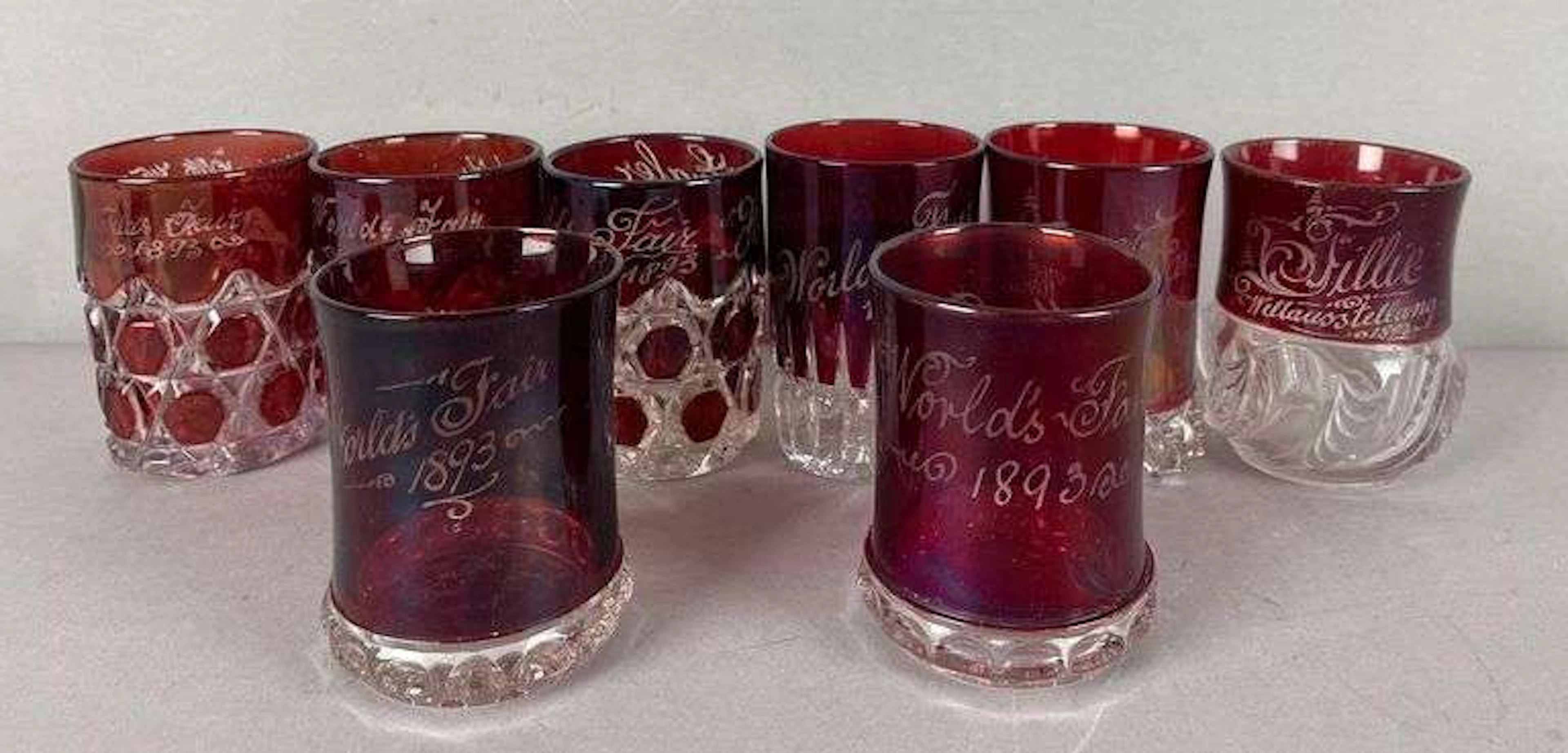 Group of 1893 Chicago Worlds Fair Souvenir Ruby Flash Glasses