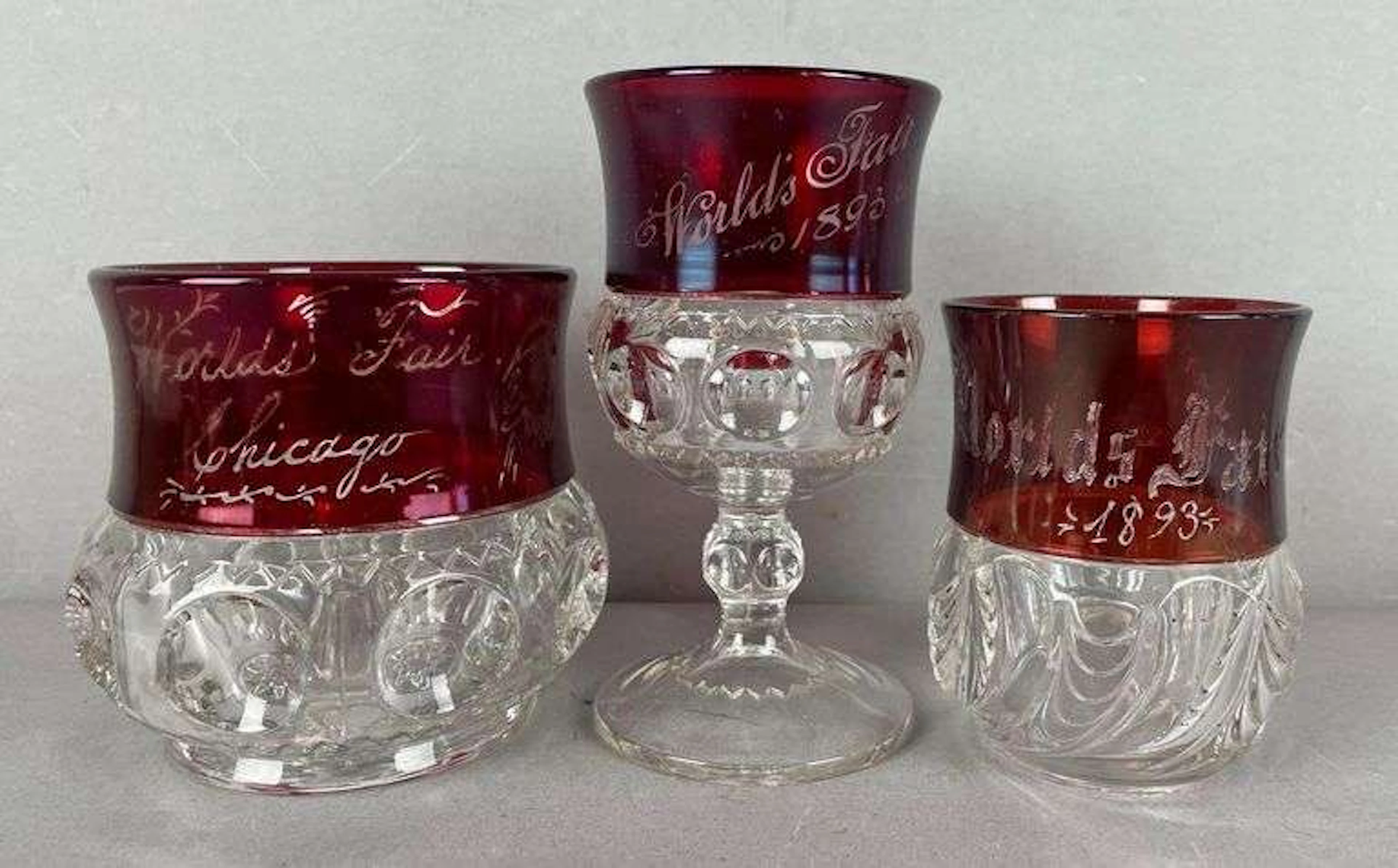 Group of 1893 Chicago Worlds Fair Souvenir Ruby Flash Glasses