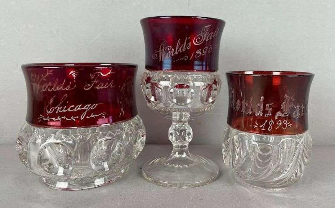 Group of 1893 Chicago Worlds Fair Souvenir Ruby Flash Glasses