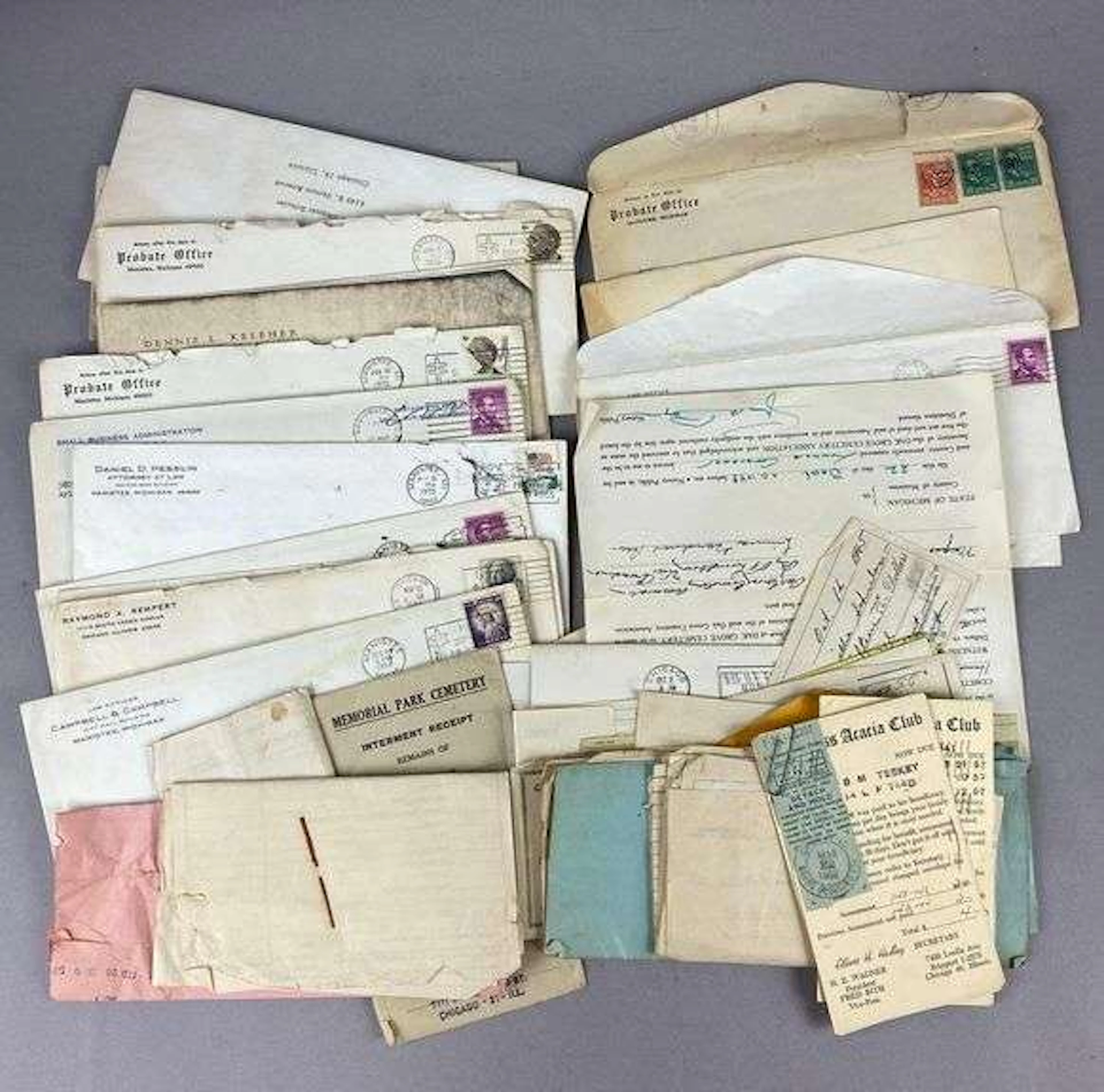 Group of 1940’s Cemetery Receipts and More