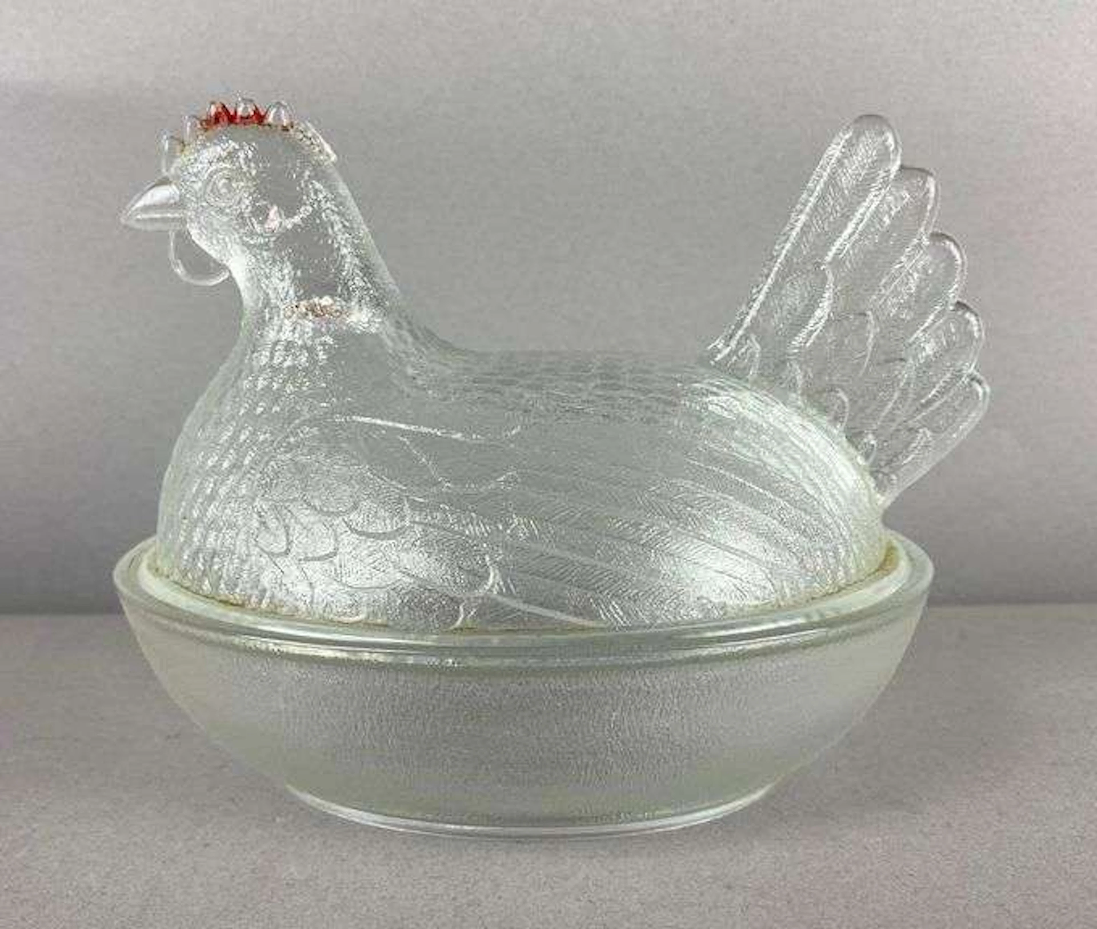 Antique 1930’s Indiana Glass Company Clear Glass Hen on Nest Candy Dish