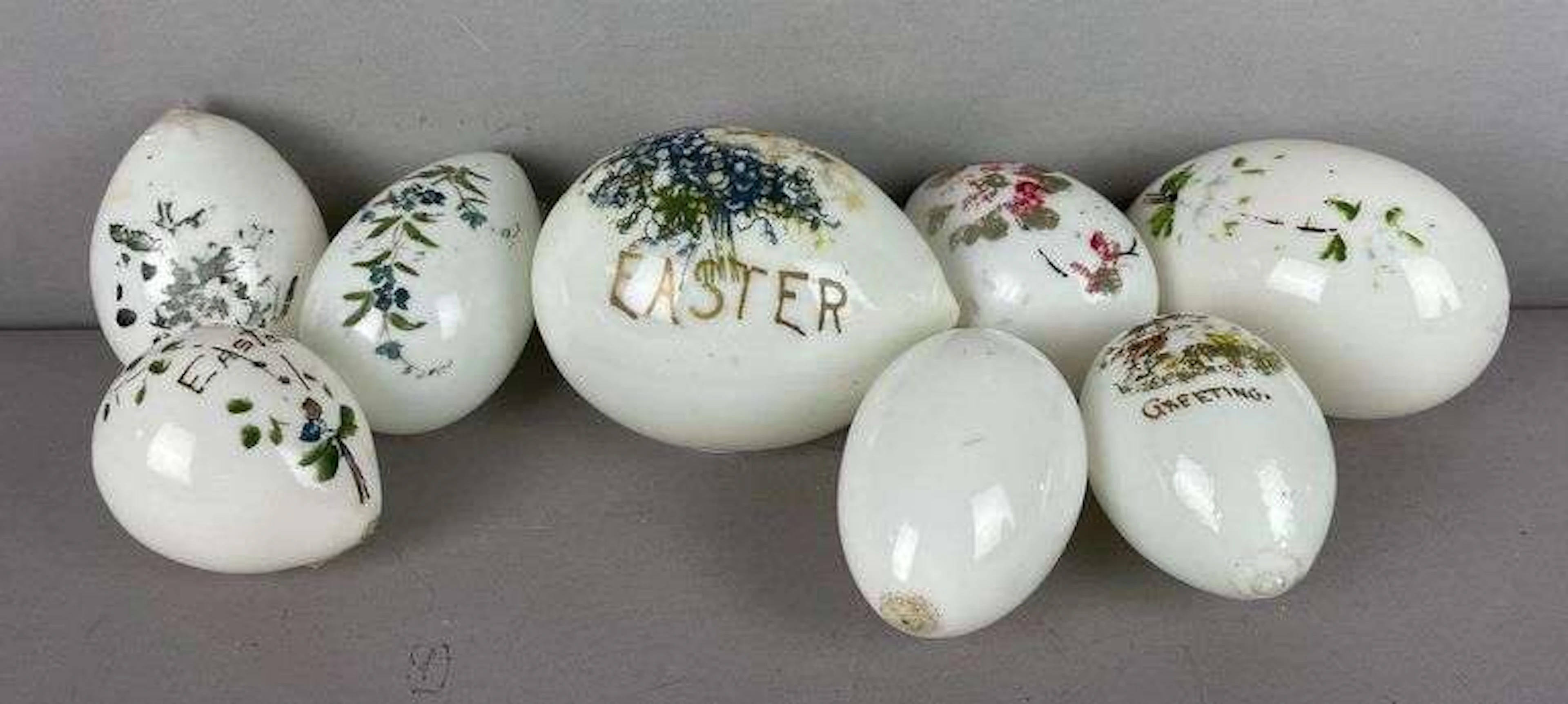 Group of Vintage Hand Painted Milk Glass Easter Eggs