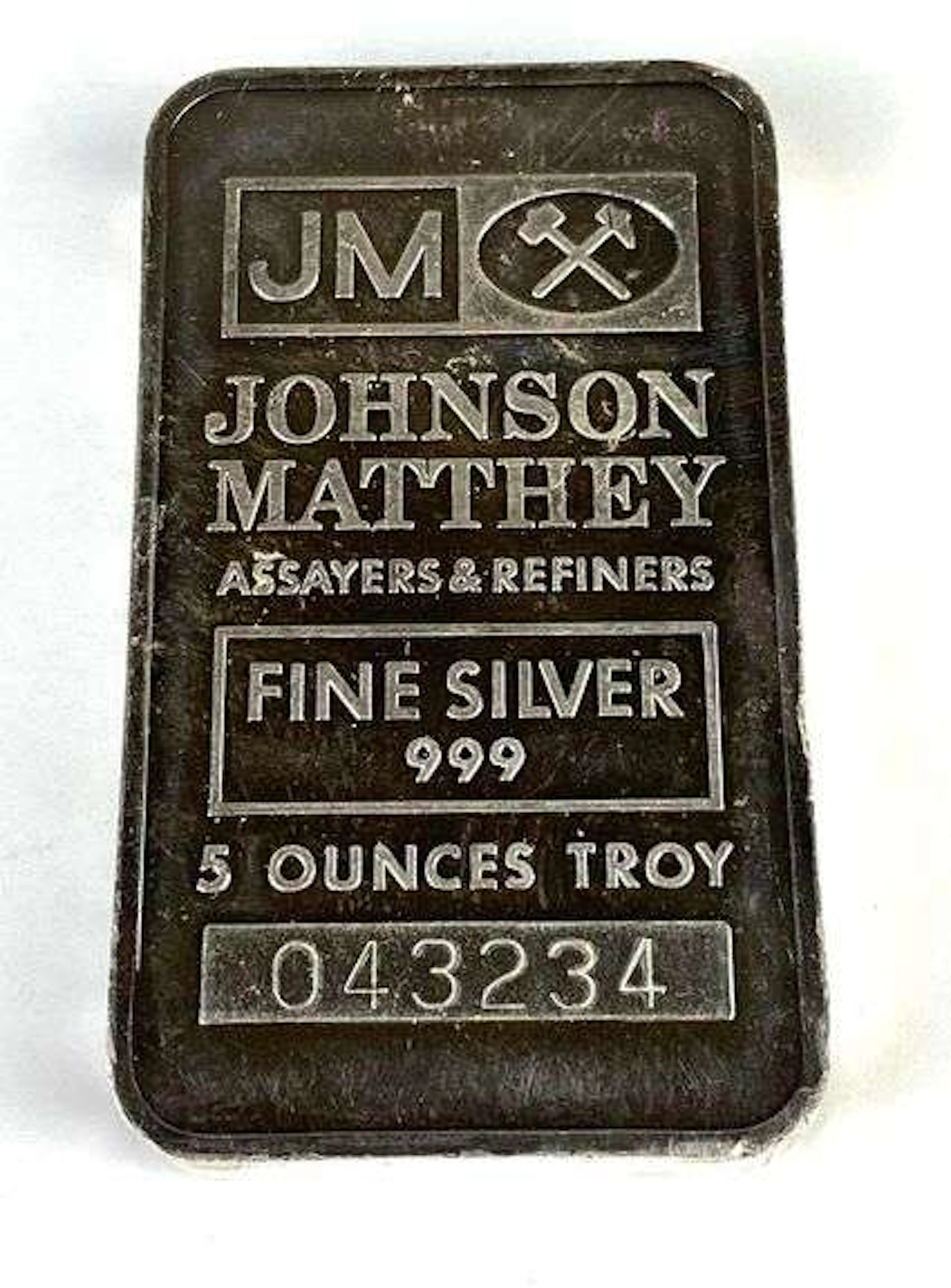 Johnson Matthey Assayers & Refiners 5 oz .999 Fine Silver Ingot/Bar